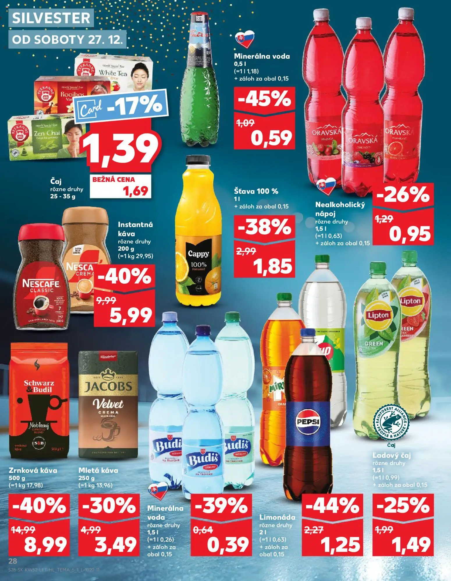 Nové Kaufland akcie – leták je platný od 27.12.2025 | Strana: 28 | Produkty: Jacobs Velvet, Budiš, Nescafé Classic, Zrnková káva