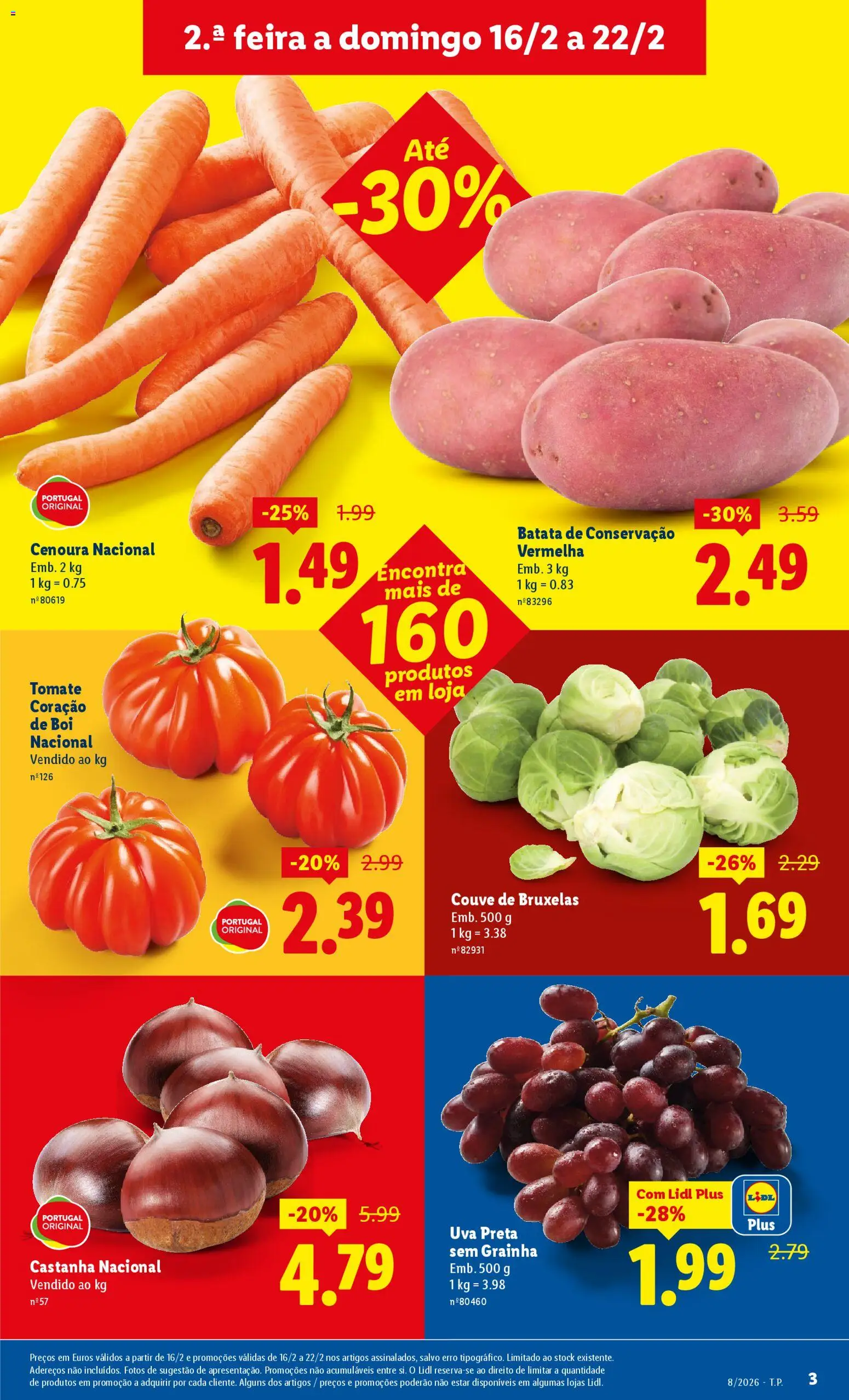 Lidl folheto │ válido de 16.02.2026 | Página: 3 | Produtos: Batata, Tomate, Cenoura, Couve