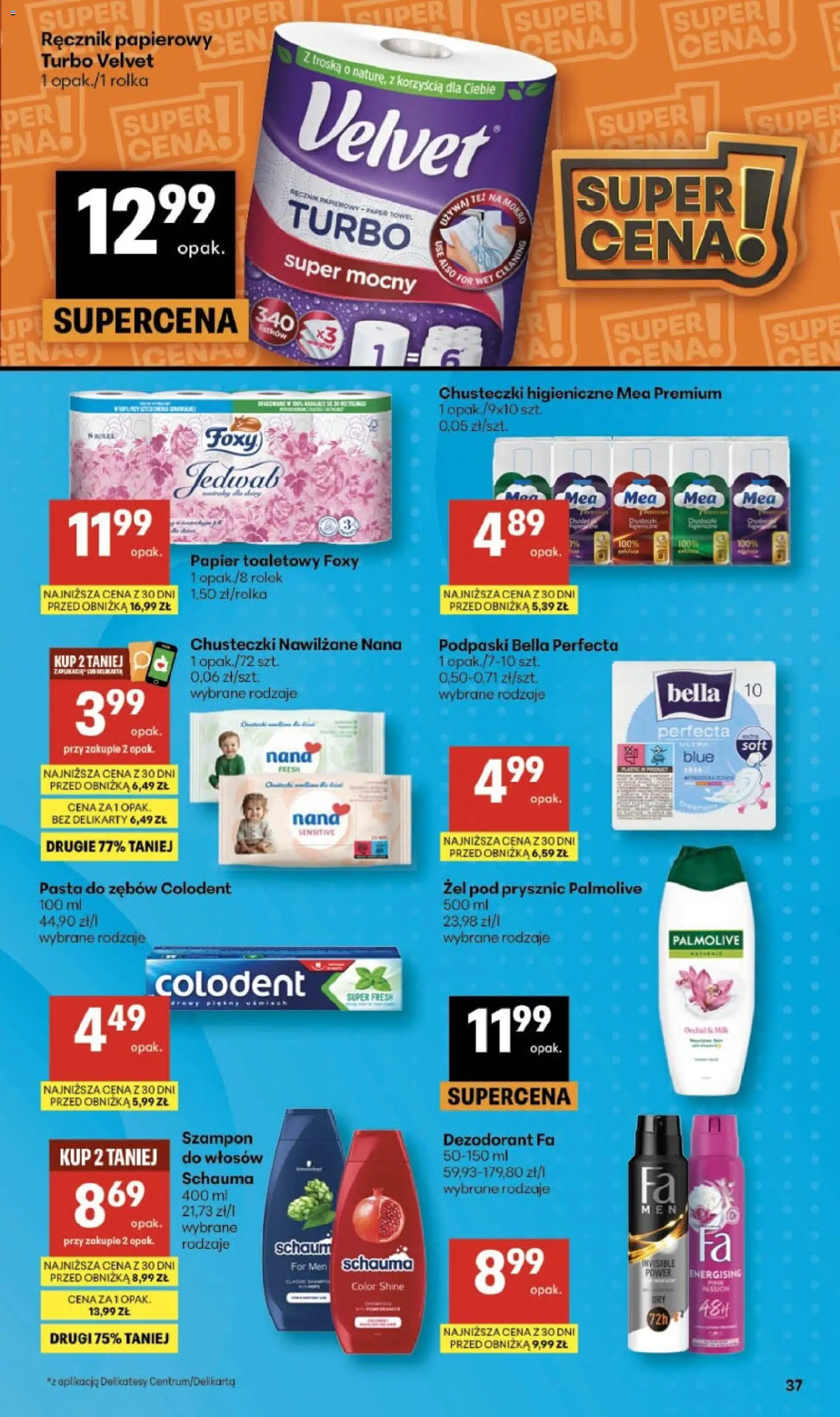 Delikatesy Centrum gazetka od 16.04.2026 | Strona: 37 | Produkty: Papier toaletowy, Szampon, Żel pod prysznic, Pasta do zębów