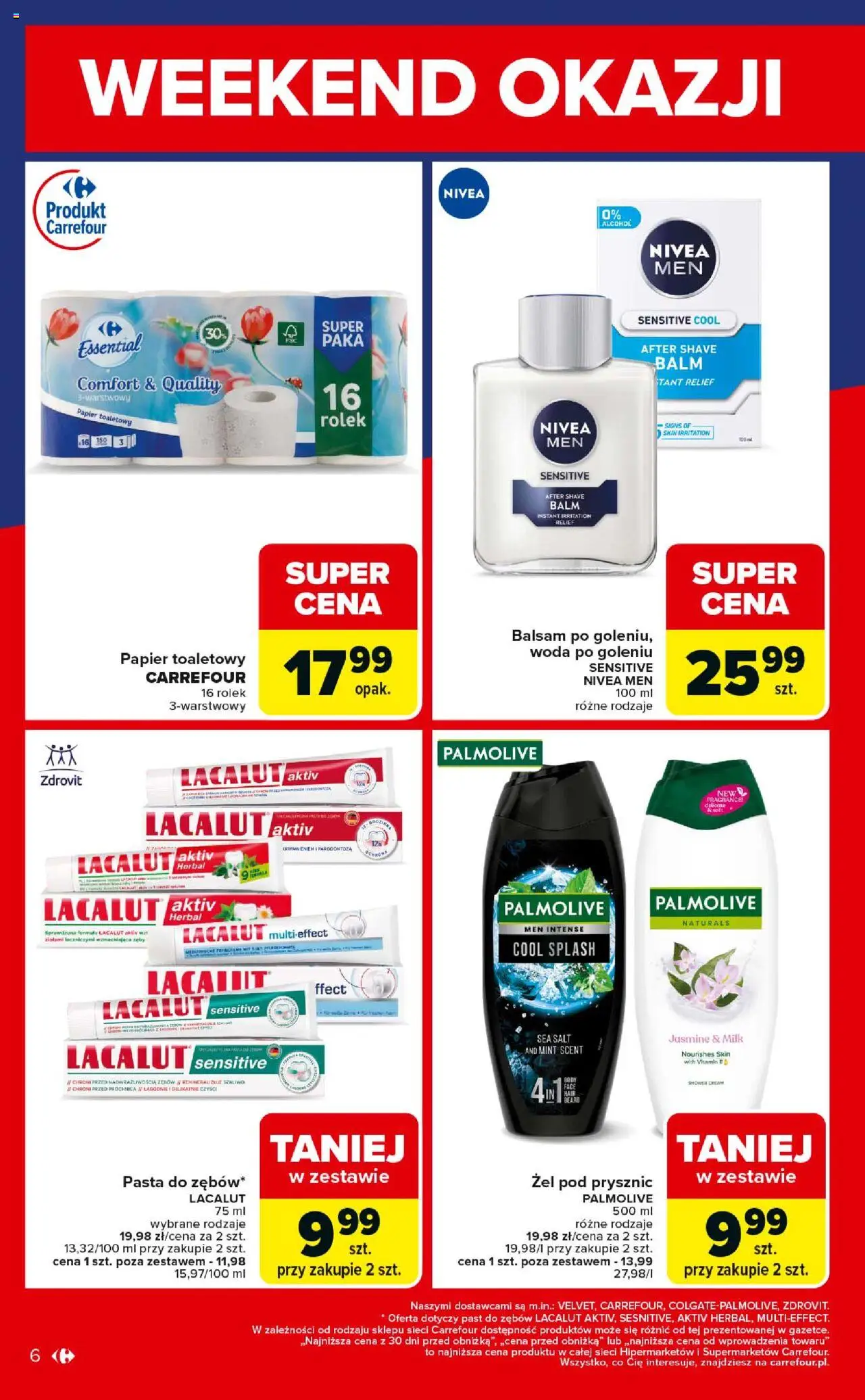 Carrefour Gazetka - Weekend okazji już od czwartku od 23.10.2025 | Strona: 6 | Produkty: Papier toaletowy, Prysznic, Żel pod prysznic, Woda