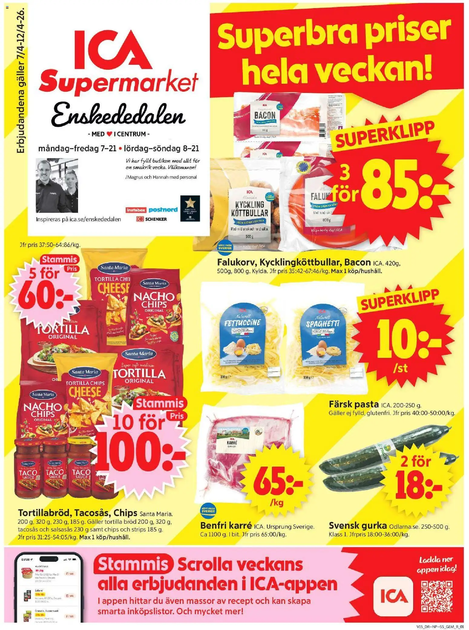 ICA Supermarket reklamblad aktuell från 06.04.2026 | Sida: 1 | Produkter: Galler, Chips, Bröd, Pasta