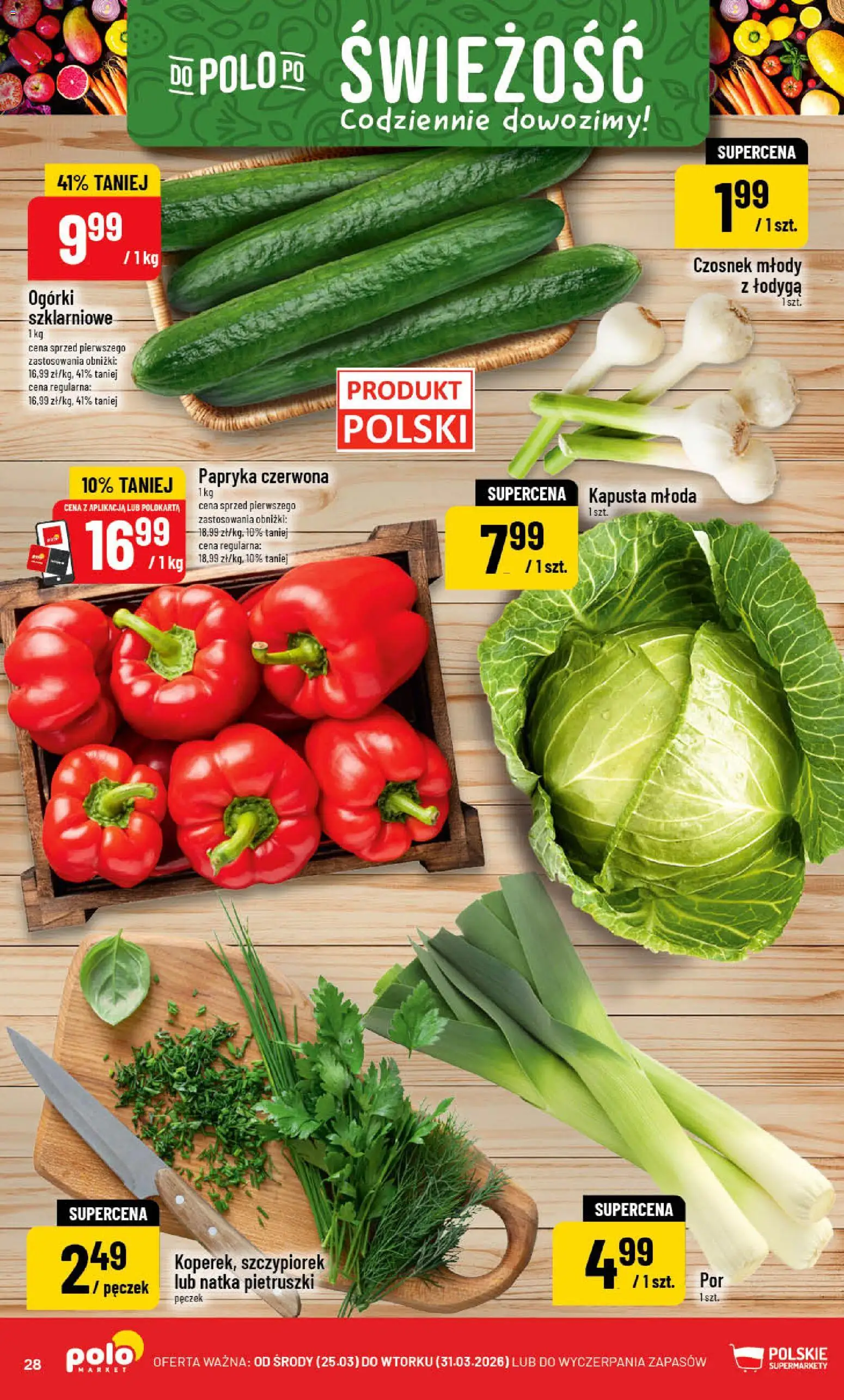 POLOmarket gazetka od 25.03.2026 | Strona: 28 | Produkty: Czosnek, Kapusta, Papryka, Ogórki