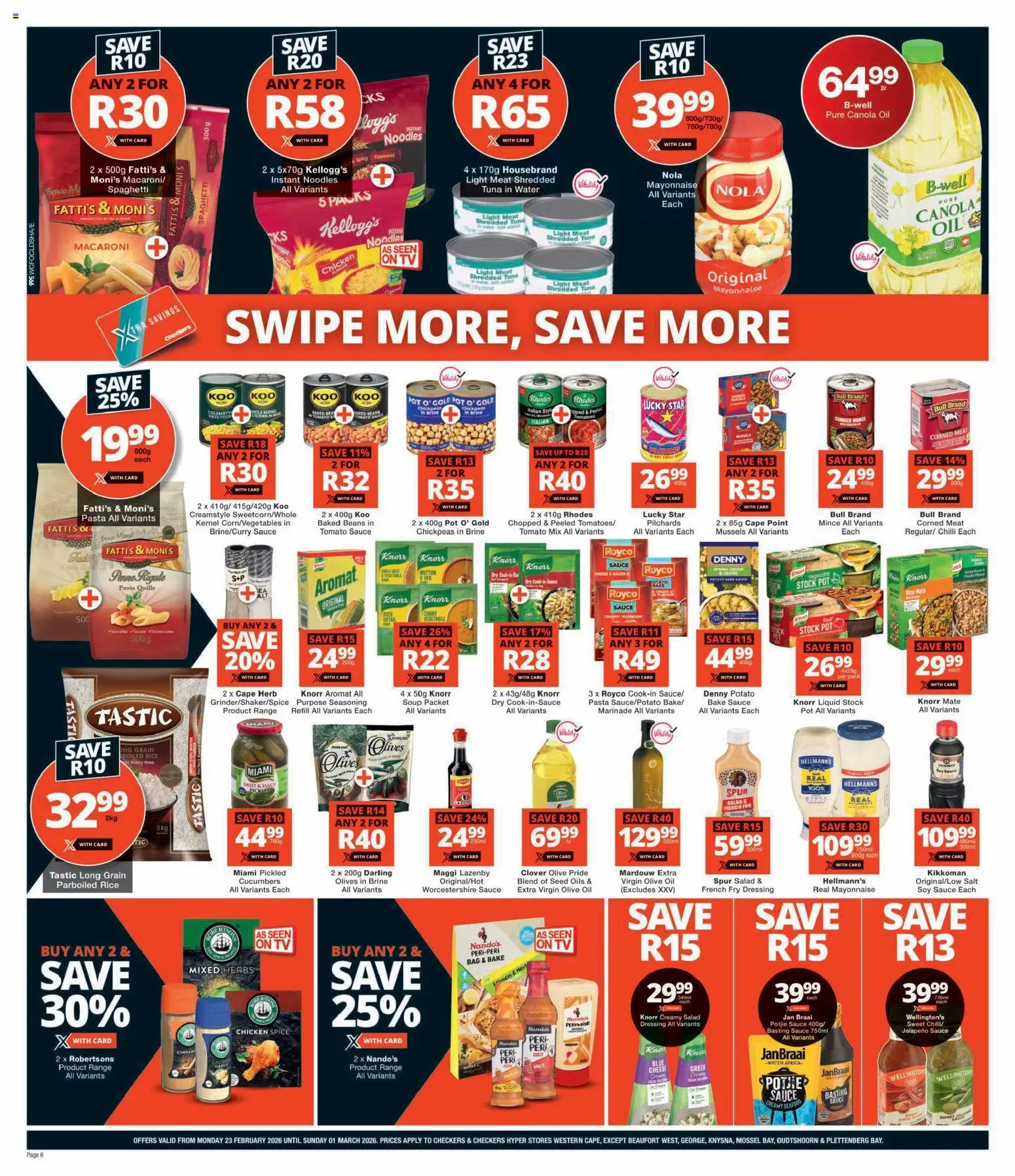 New Checkers catalogue – valid from 23.02.2026 | Page: 6 | Products: Beans, Cheese, Dressing, Worcestershire sauce