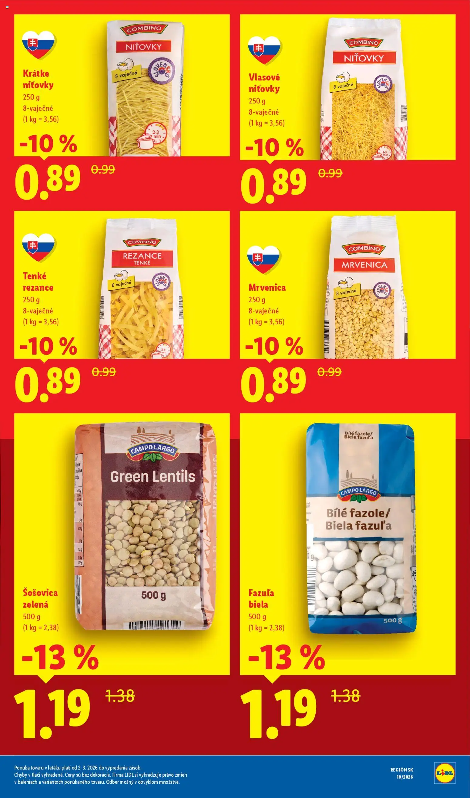 Nové Lidl akcie – leták je platný od 09.03.2026 | Strana: 27 | Produkty: Fazuľa, Šošovica, Rezance
