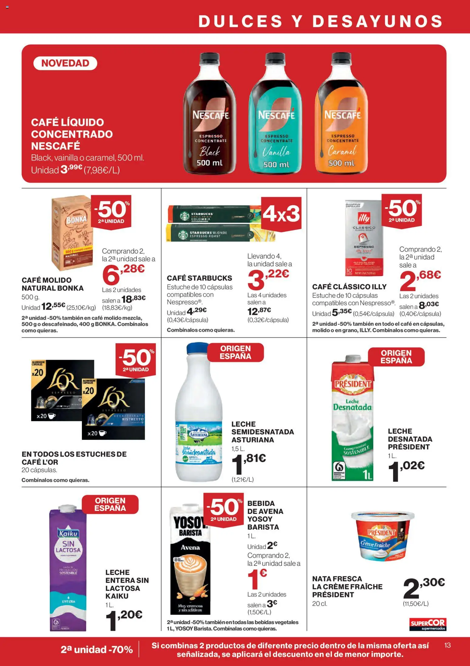 Supercor Canarias │ válido desde el 09.04.2026 | Página: 13 | Productos: Leche, Café, Café molido, Bebida de avena