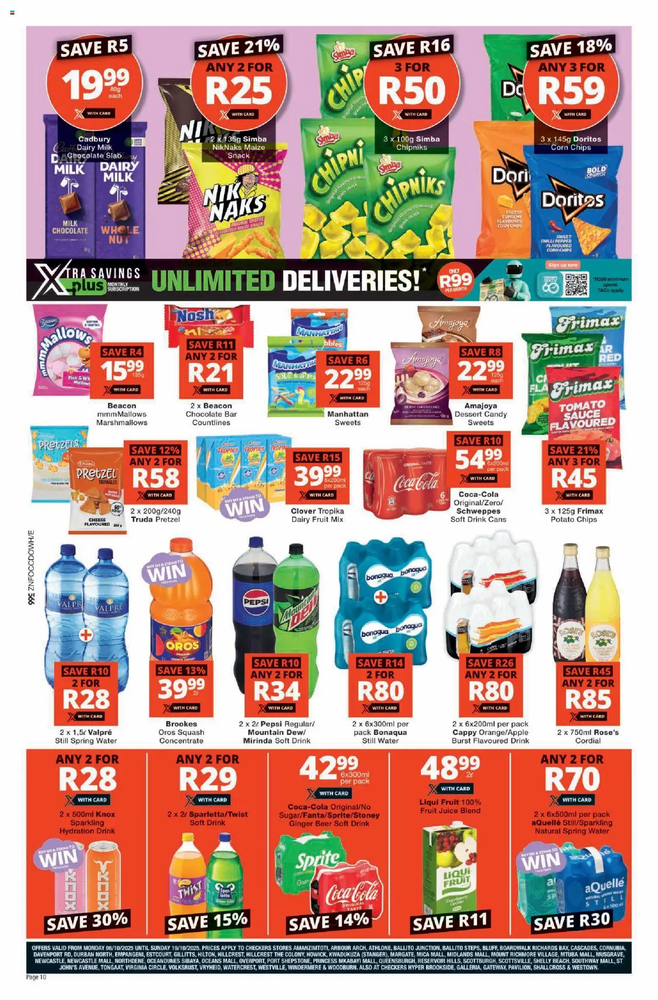 New Checkers catalogue – valid from 06.10.2025 | Page: 10 | Products: Sweets, Corn, Chocolate, Sprite