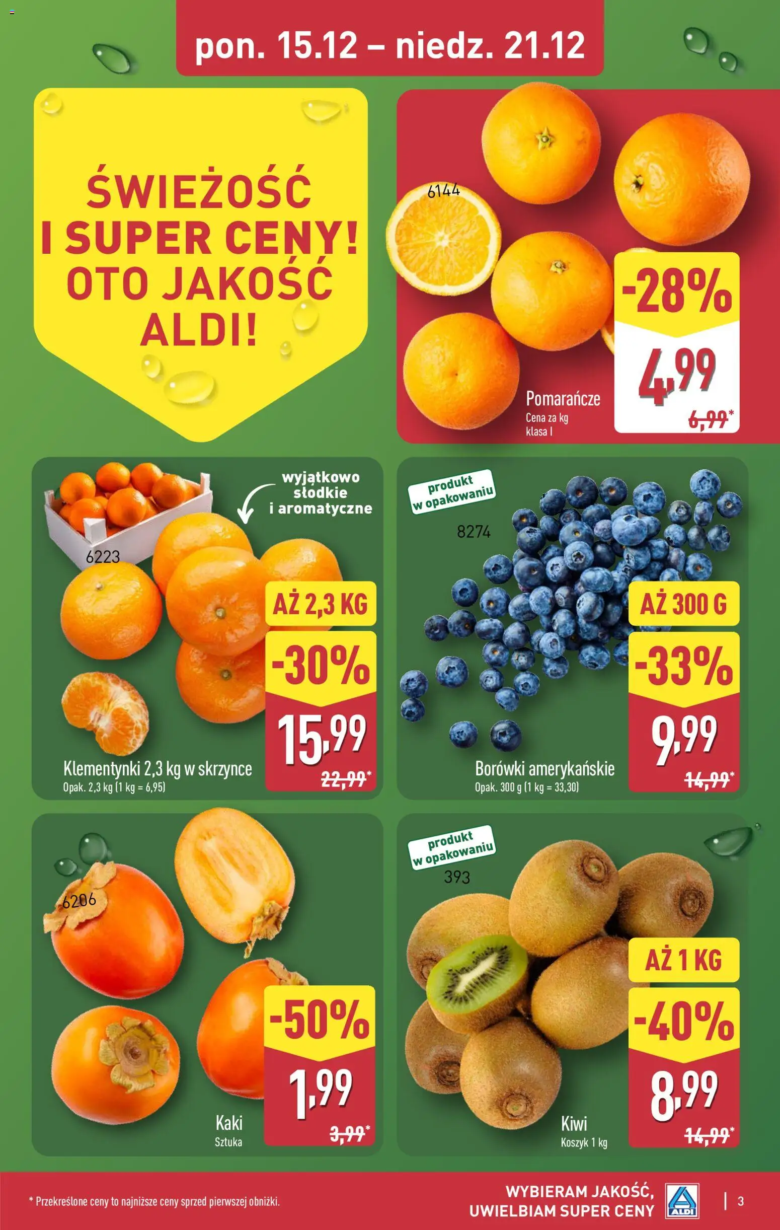 Aldi Gazetka od 15.12.2025 | Strona: 3 | Produkty: Kaki, Pomarańcze, Kiwi