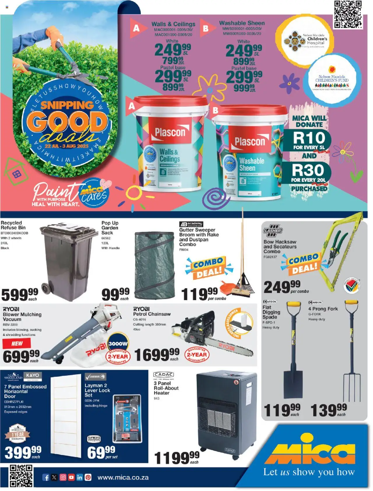 MICA Mega National Leaflet │ valid from 22.07.2025 | Page: 1 | Products: Lock, Chainsaw, Heater, Spade