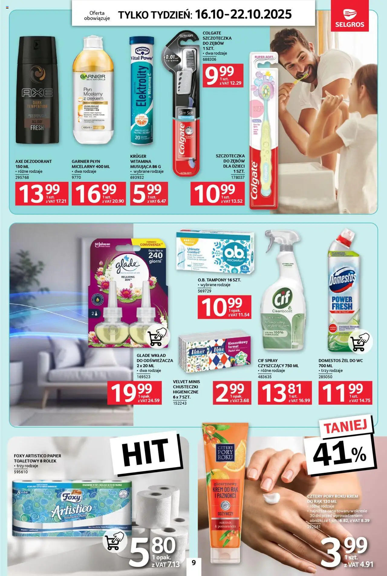 Selgros cash&carry Gazetka - Jeszcze więcej super promocji od 16.10.2025 | Strona: 9 | Produkty: Domestos, Krem do rąk, Dezodorant, Szczoteczka do zębów