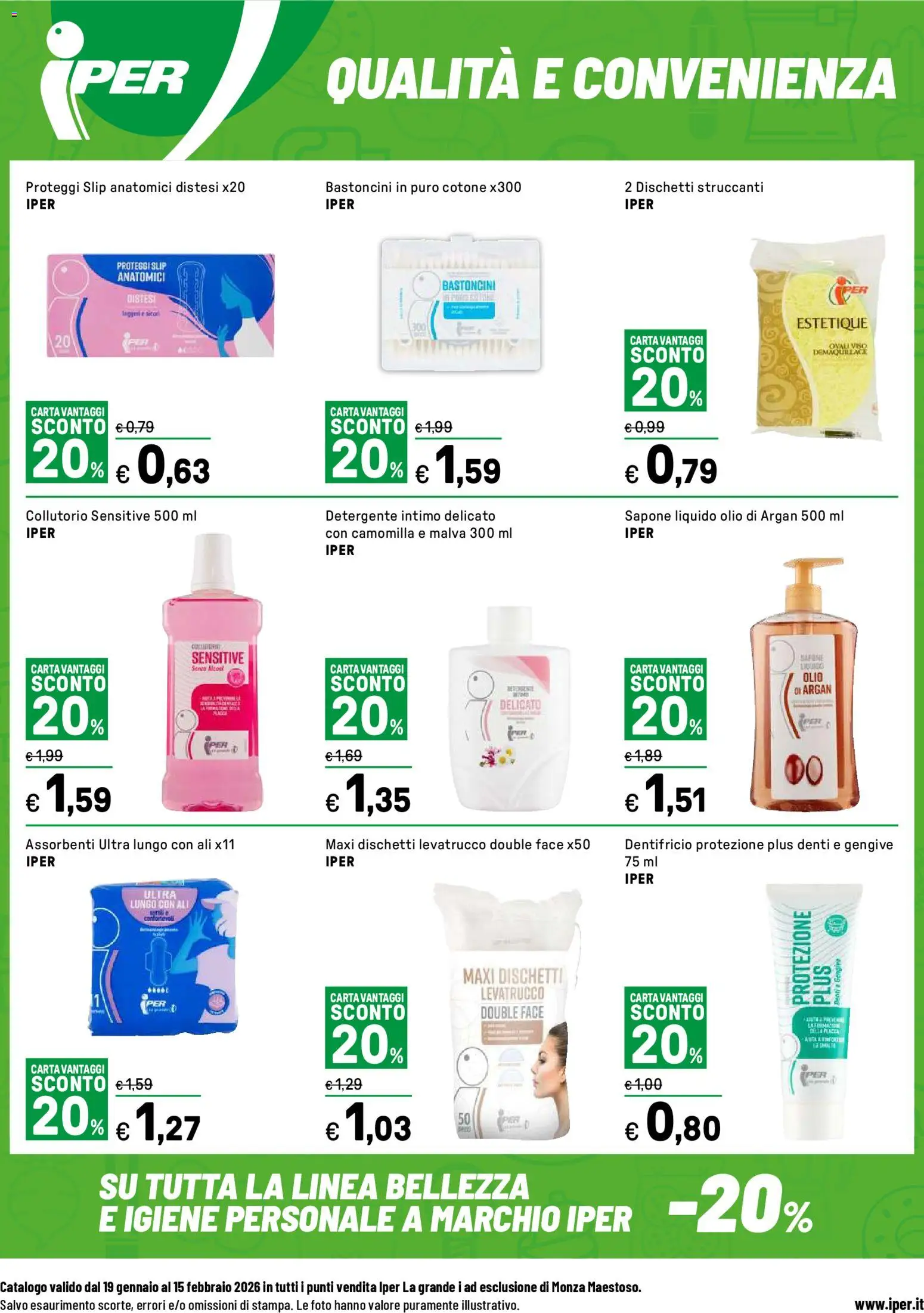 Volantino Iper del 19.01.2026 | Pagina: 20 | Prodotti: Sapone, Detergente, Dischetti struccanti, Intimo