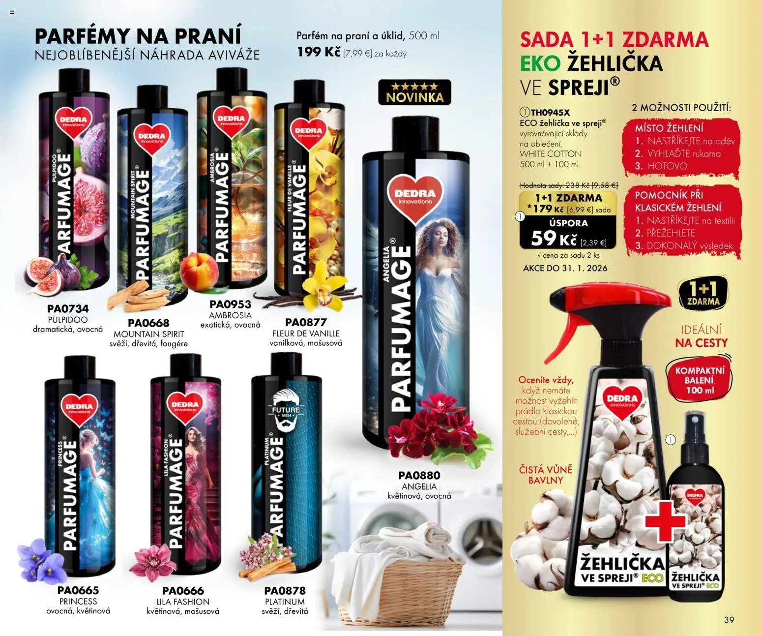 Nové Dedra akcie – leták je platný od 01.01.2026 | Strana: 39 | Produkty: Žehlička, Parfém