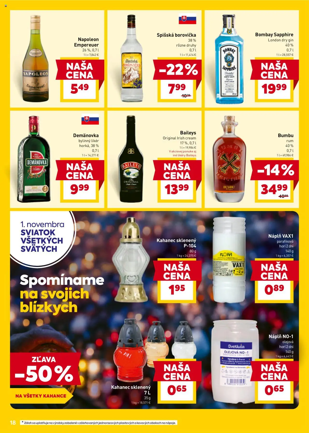 Nové Billa akcie – leták je platný od 22.10.2025 | Strana: 18 | Produkty: Borovička, Gin, Baileys
