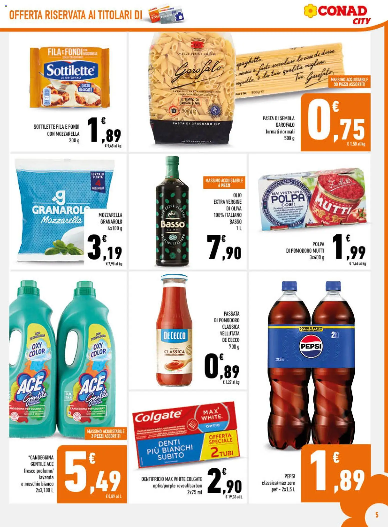 Volantino Conad del 27.12.2025 | Pagina: 5 | Prodotti: Candeggina, Pomodoro, Mutti, Pepsi