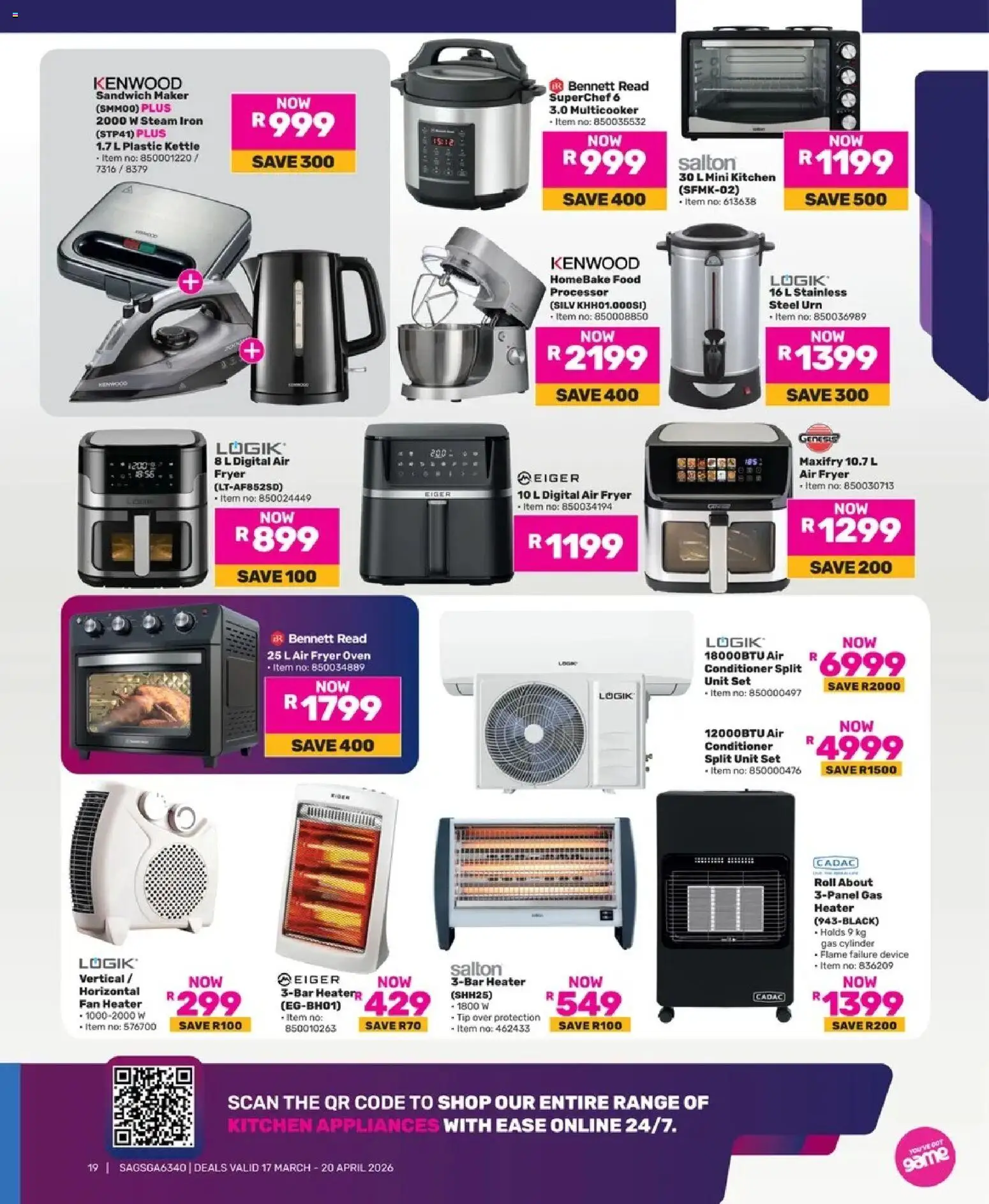 New Game catalogue – valid from 17.03.2026 | Page: 19 | Products: Air conditioner, Iron, Sandwich maker, Heater