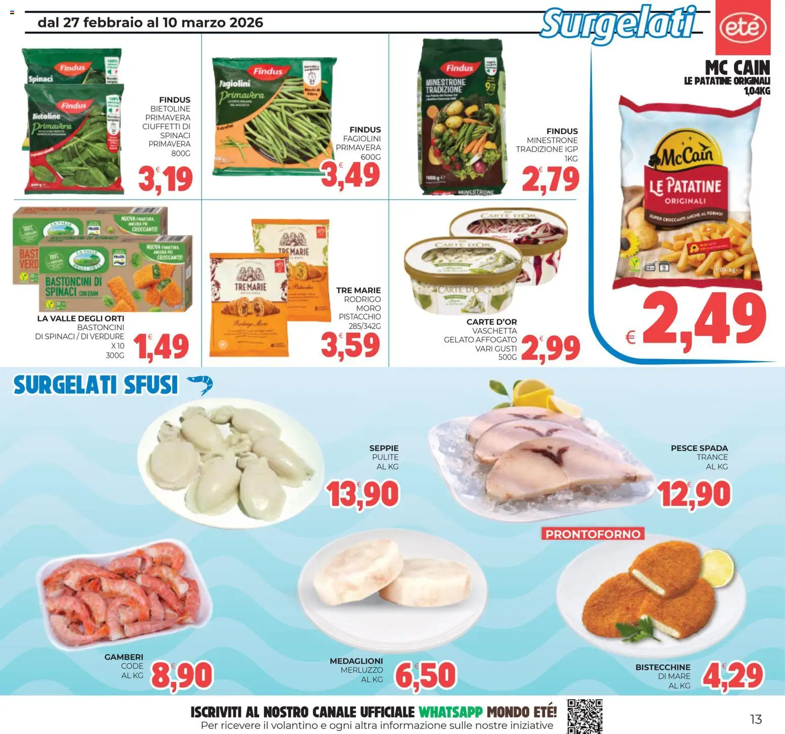 Volantino Eté del 27.02.2026 | Pagina: 13 | Prodotti: Pesce, Merluzzo, Gamberi, Spinaci