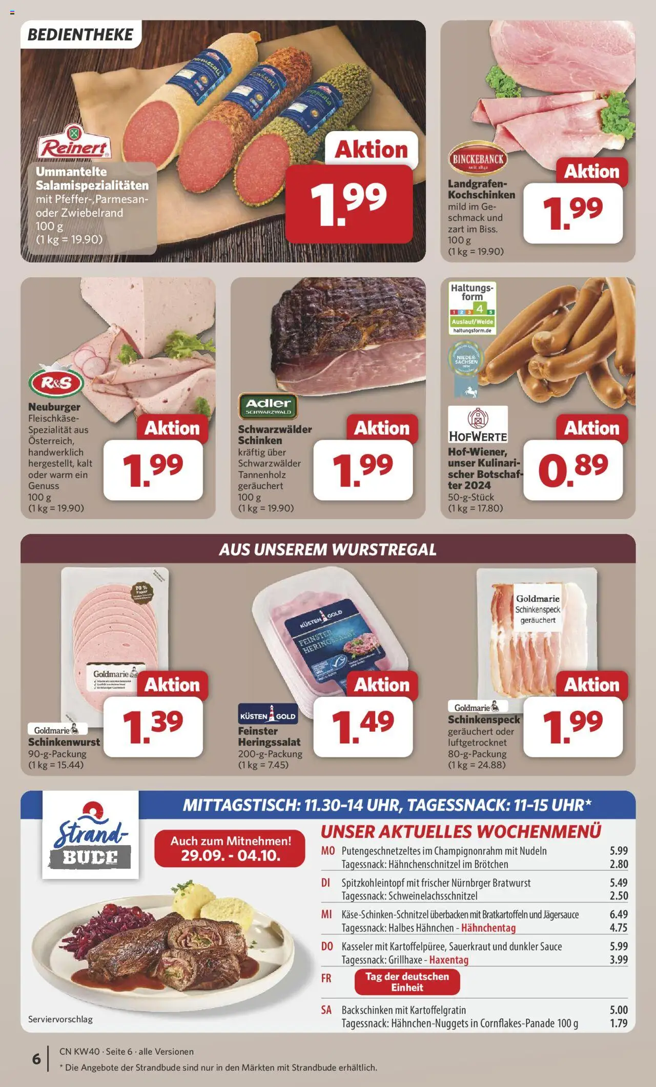 Combi Prospekt 	 – gültig ab 29.09.2025 | Seite: 6 | Produkte: Hahnchen, Bratwurst, Schinken, Nudeln