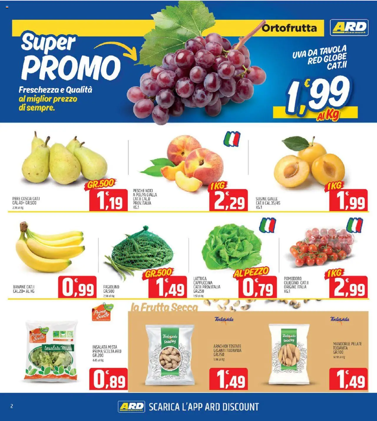 Volantino ARD Discount del 11.09.2025 | Pagina: 2 | Prodotti: Pomodoro, Mandorle, Arachidi, Lattuga