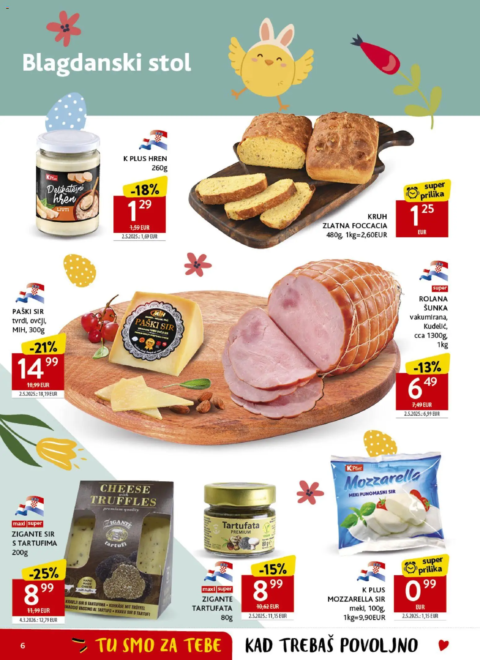 Konzum katalog | vrijedi od 25.03.2026 | Stranica: 6 | Proizvodi: Mozzarella, Sir, Kruh, Šunka