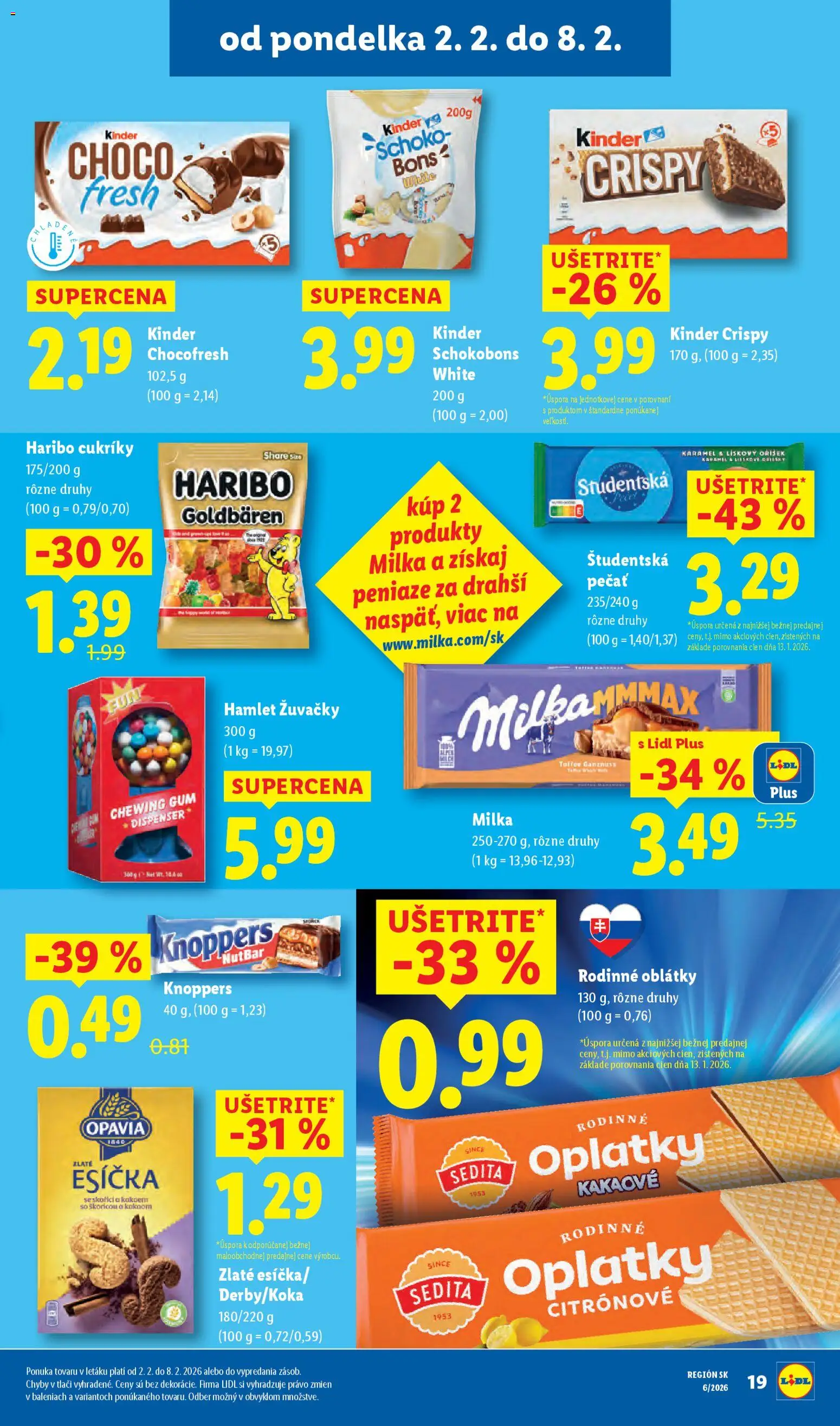 Nové Lidl akcie – leták je platný od 02.02.2026 | Strana: 23 | Produkty: Kinder, Cukríky, Študentská pečať, Milka