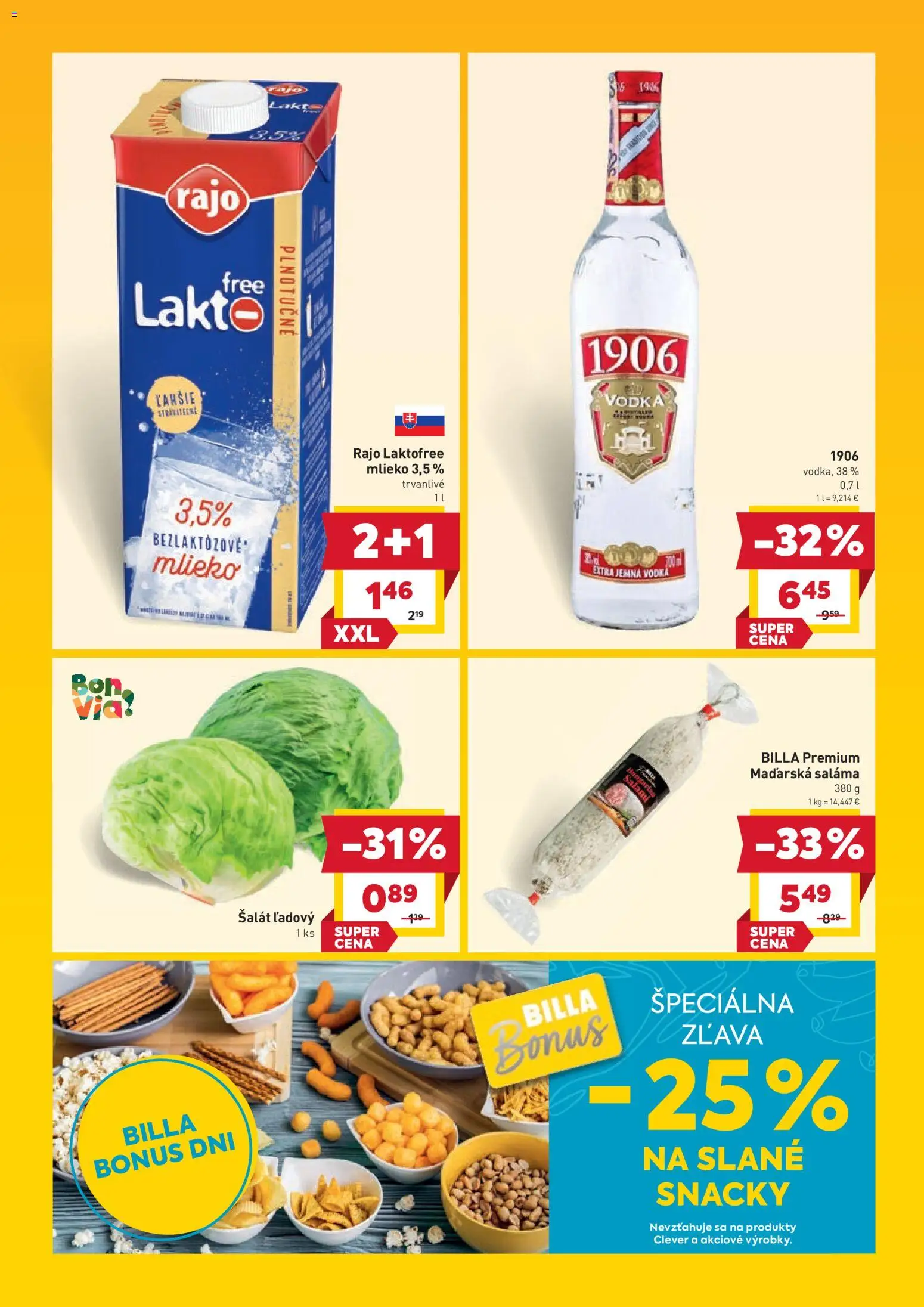 Nové Billa akcie – leták je platný od 11.12.2025 | Strana: 4 | Produkty: Mlieko, Saláma, Vodka, Šalát