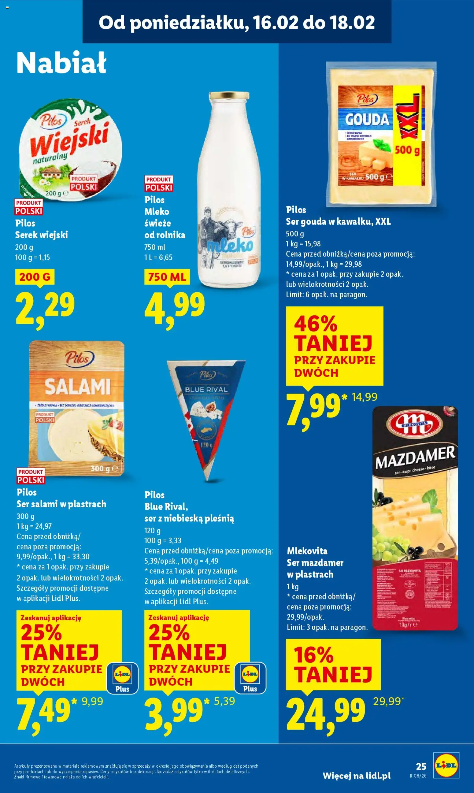 Lidl Gazetka od 16.02.2026 | Strona: 25 | Produkty: Serek wiejski, Mleko, Ser, Salami