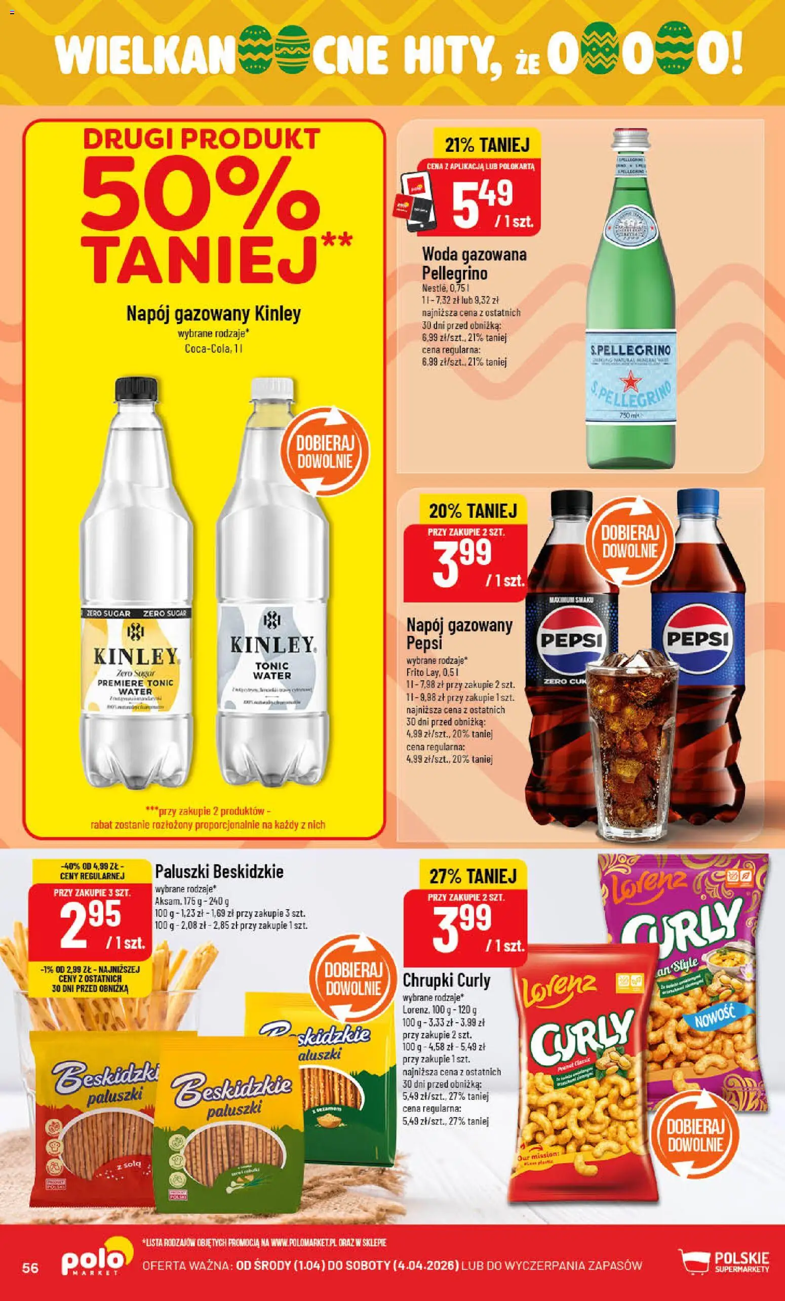 POLOmarket gazetka od 01.04.2026 | Strona: 56 | Produkty: Chrupki, Pepsi, Paluszki, Woda