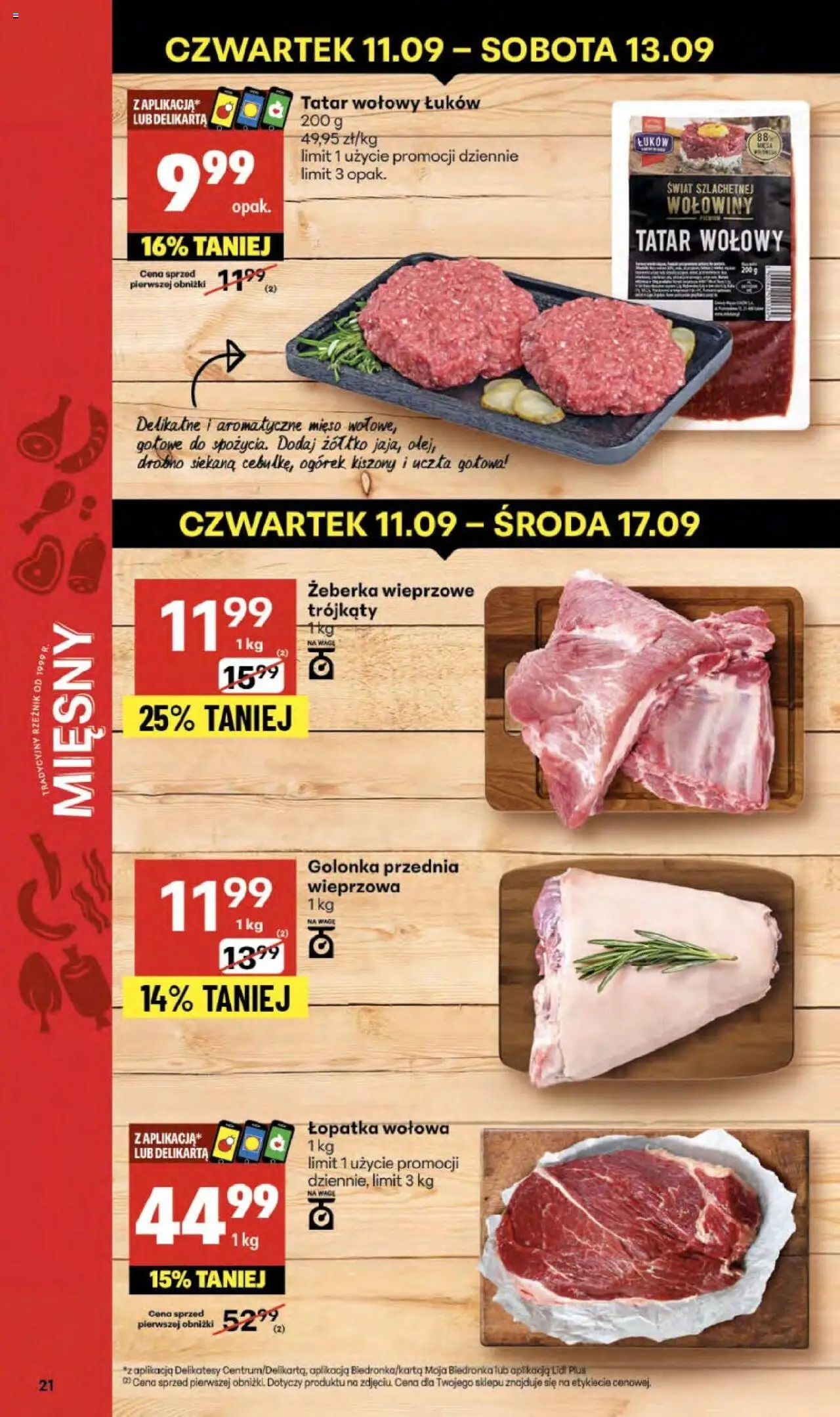 Delikatesy Centrum Gazetka od 11.09.2025 | Strona: 21 | Produkty: Tatar wołowy, Mięso, Delikatesy, Tatar