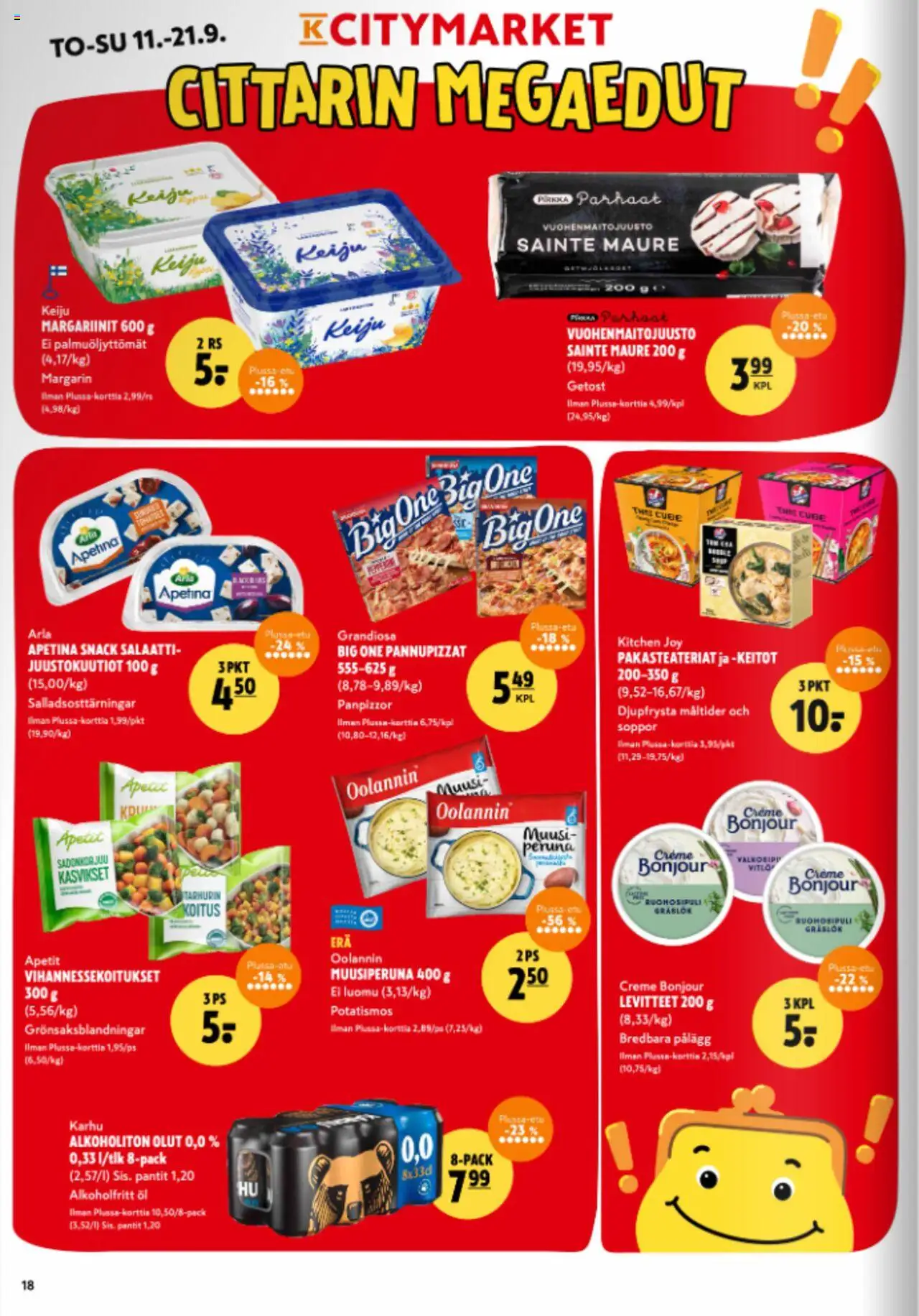 K-Citymarket tarjoukset – voimassa 11.09.2025 alkaen | Sivu: 18 | Tuotteet: Alkoholiton olut, Peruna, Olut, Salaatti