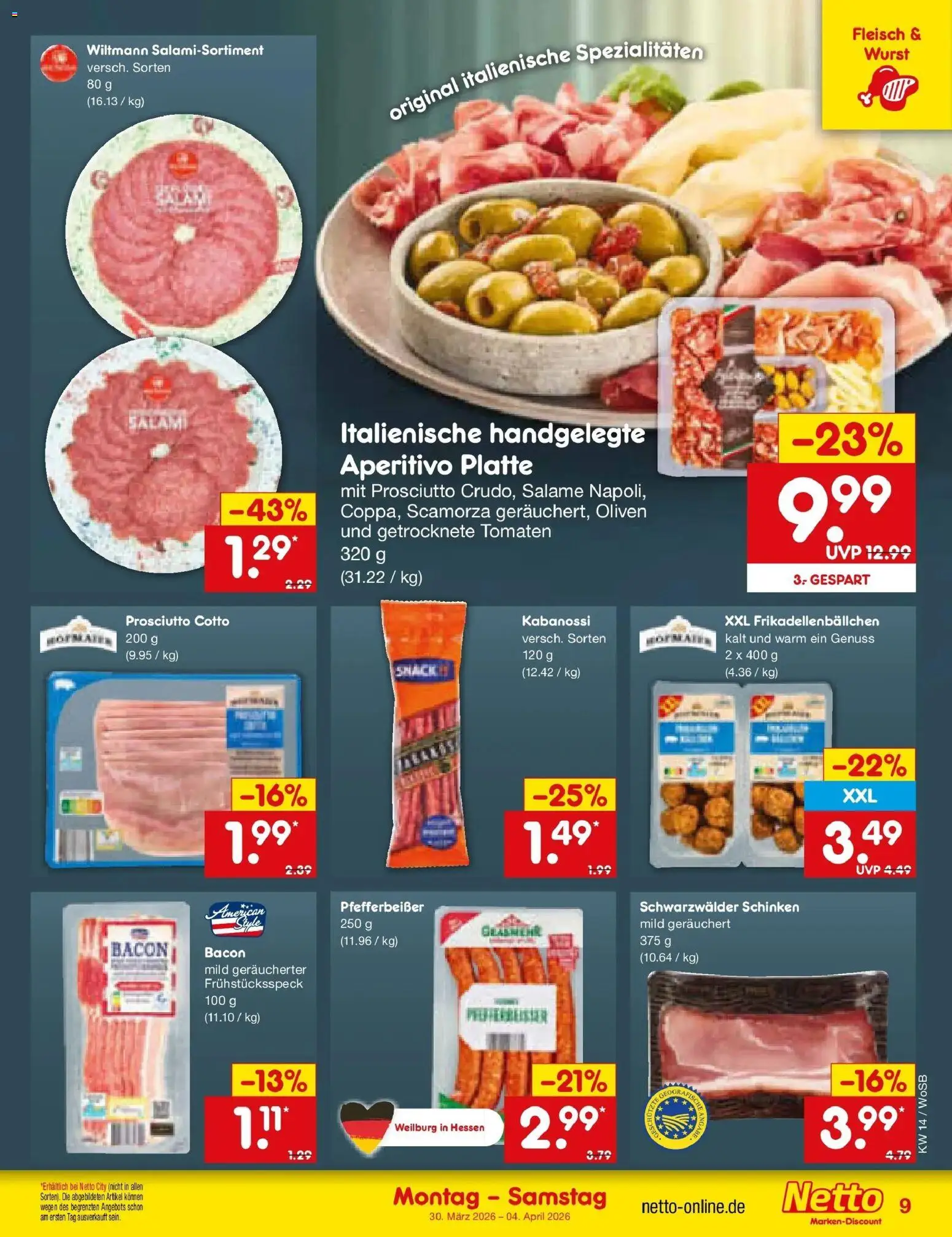 Netto Marken-Discount Prospekt Michelstadt	 – gültig ab 30.03.2026 | Seite: 9 | Produkte: Tomaten, Wurst, Salami, Fleisch