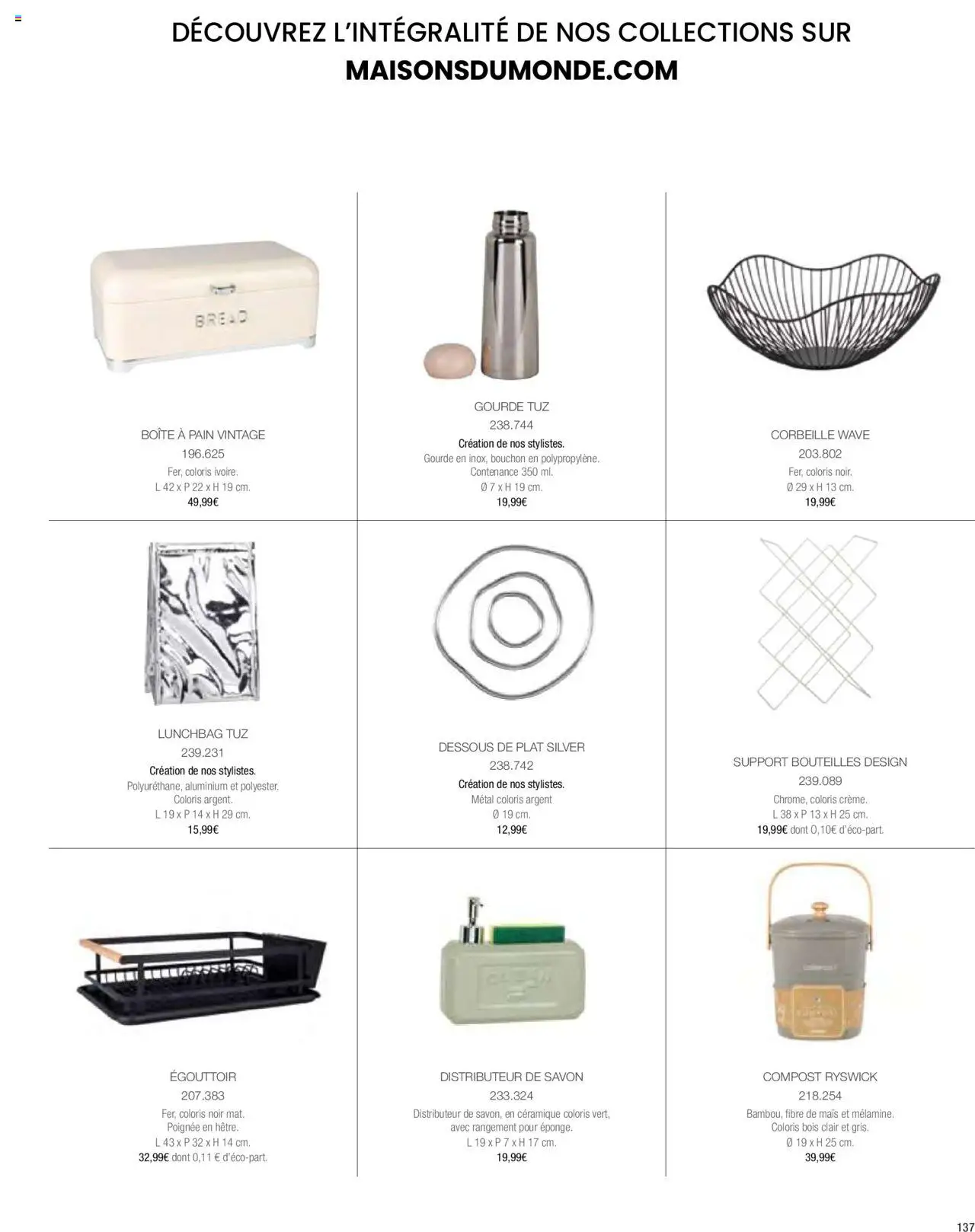 {H1} | Page: 139 | Produits: Égouttoir, Gourde, Savon, Pain
