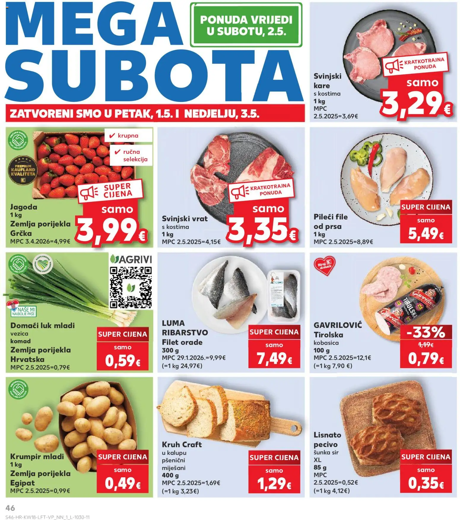 Kaufland katalog | vrijedi od 29.04.2026 | Stranica: 46 | Proizvodi: Svinjski vrat, Svinjski kare, Luk, Kobasica