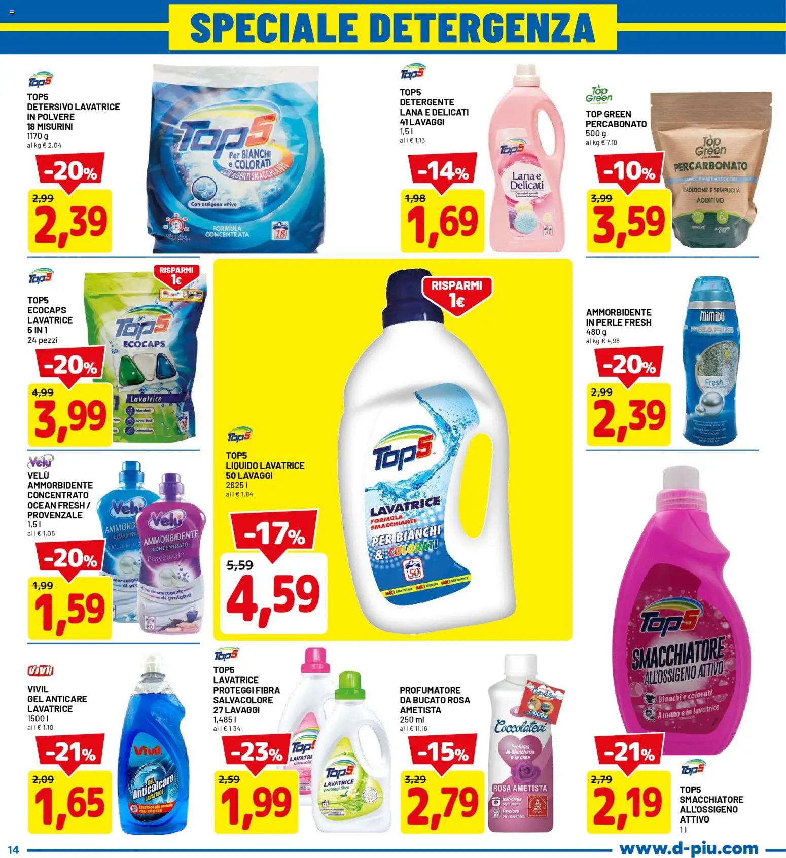 Volantino D Più del 05.03.2026 | Pagina: 14 | Prodotti: Ammorbidente, Anticalcare, Top, Lavatrice