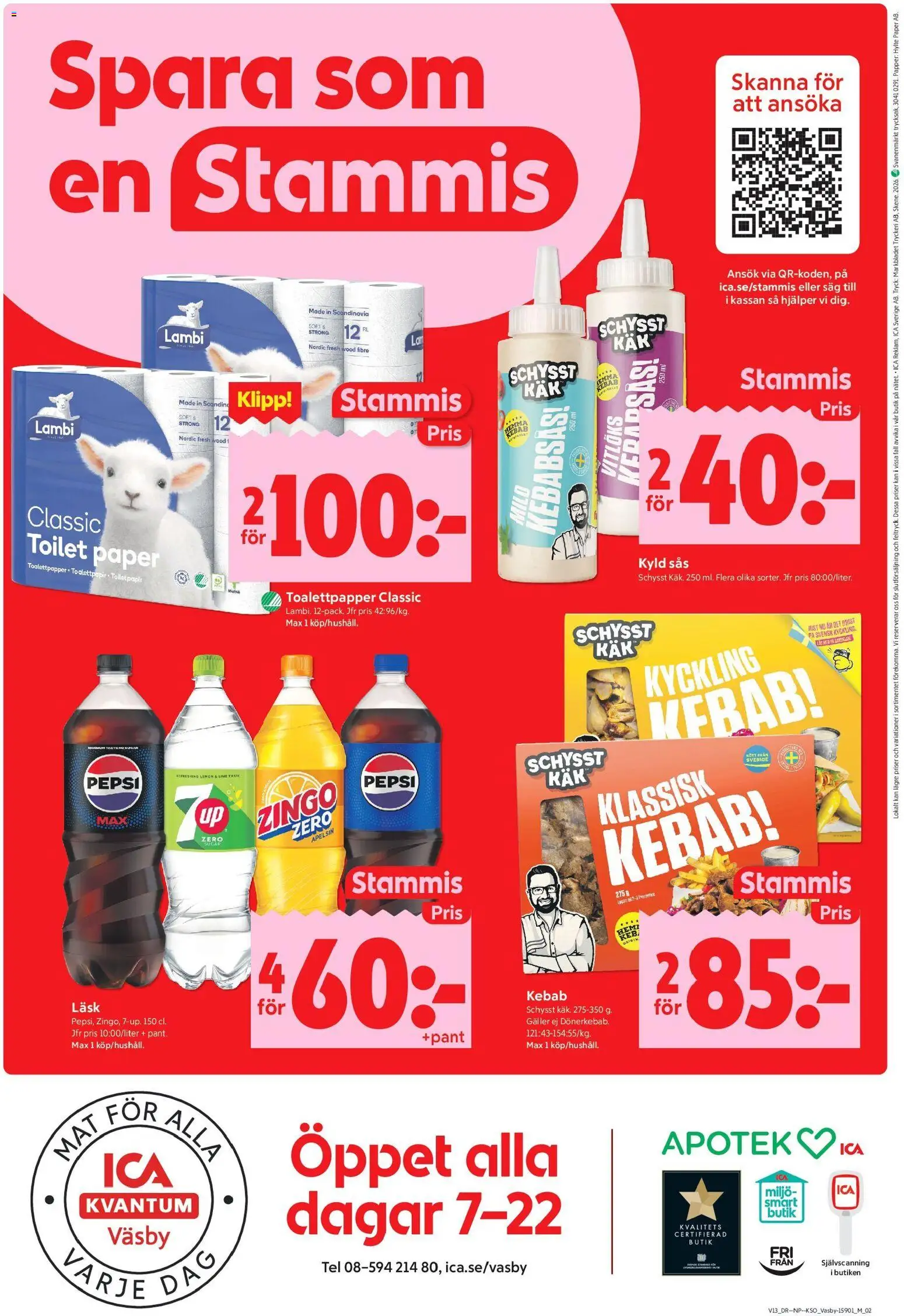 ICA Kvantum reklamblad aktuell från 23.03.2026 | Sida: 12 | Produkter: Toalettpapper, Pepsi, Kebabsås, Apelsin