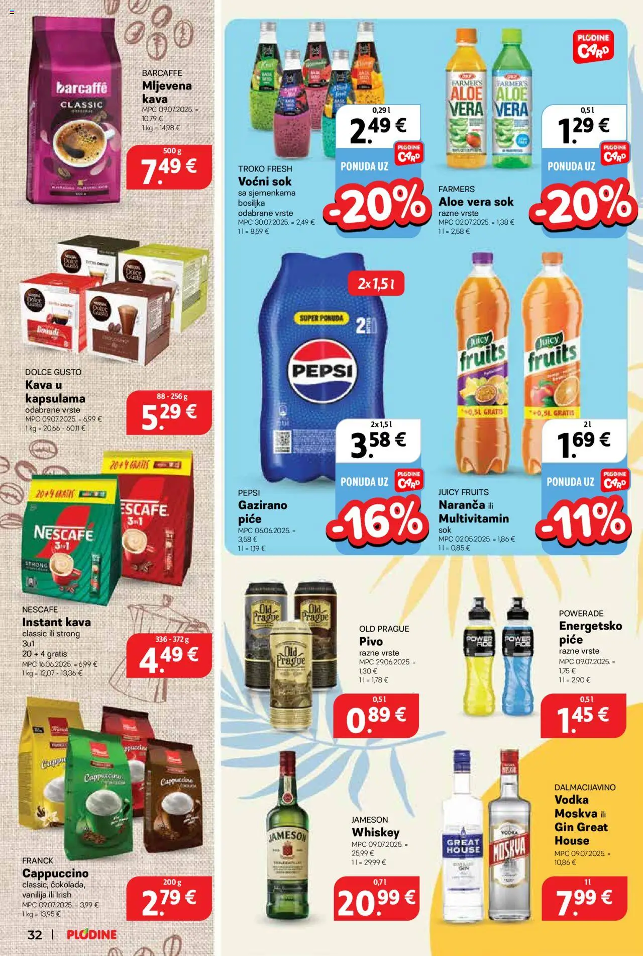 Plodine katalog | vrijedi od 13.08.2025 | Stranica: 32 | Proizvodi: Dolce Gusto, Gin, Pepsi, Barcaffe