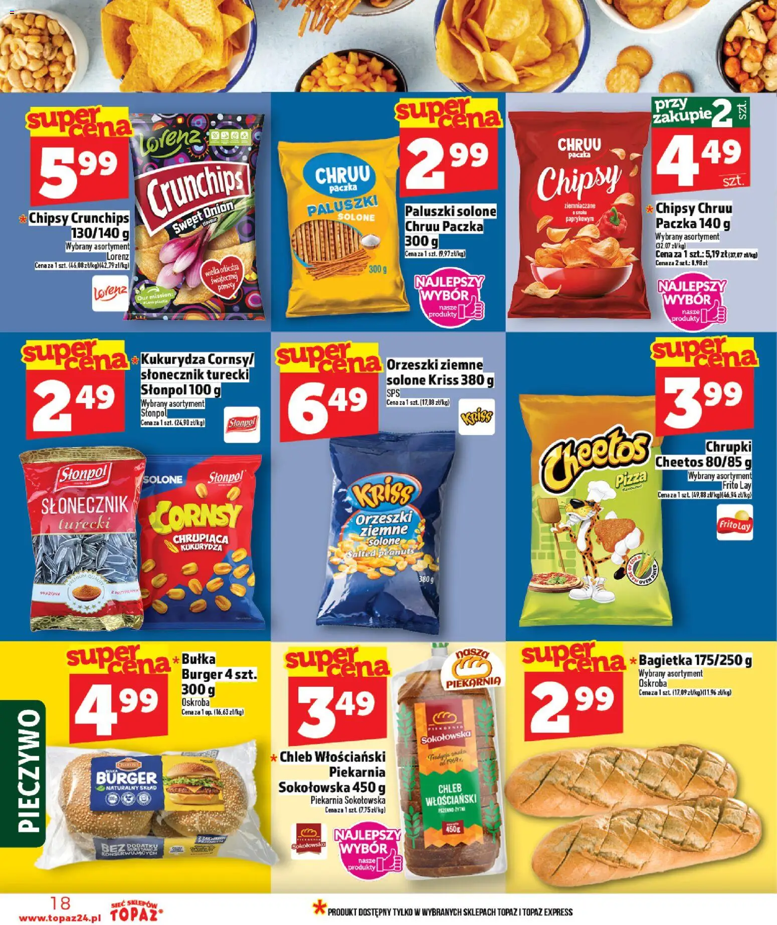 Topaz Gazetka - Ceny małe na stałe od 29.01.2026 | Strona: 18 | Produkty: Chipsy, Piekarnia, Kukurydza, Słonecznik