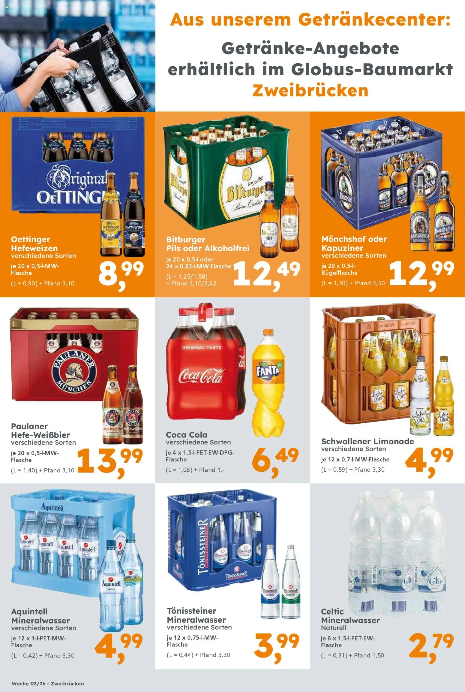 Globus Baumarkt prospekt Zweibrücken	 – gültig ab 11.01.2026 | Seite: 12 | Produkte: Monchshof, Cola, Pils, Paulaner