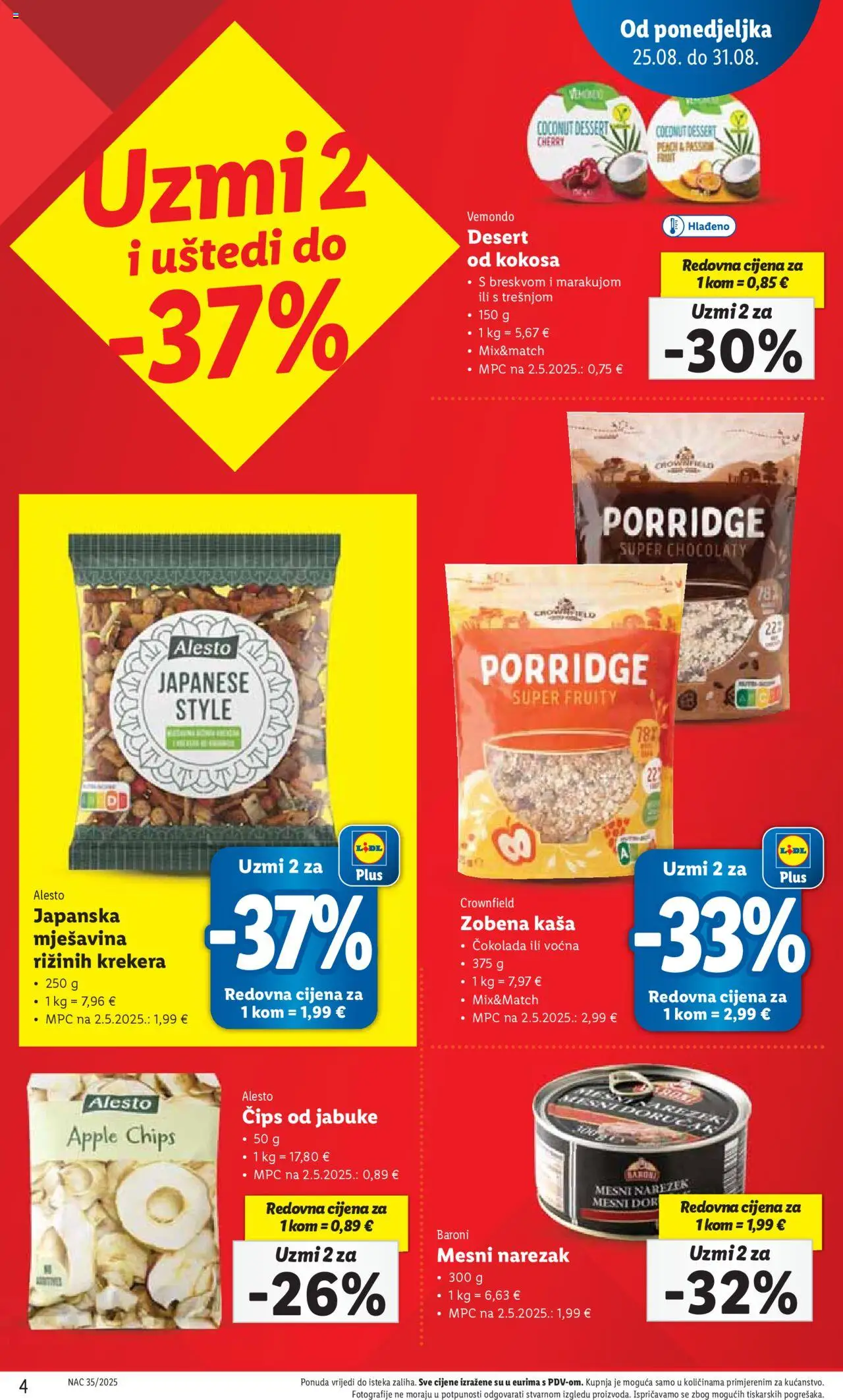 Lidl katalog | vrijedi od 25.08.2025 | Stranica: 4 | Proizvodi: Čokolada, Jabuke, Narezak, Čips
