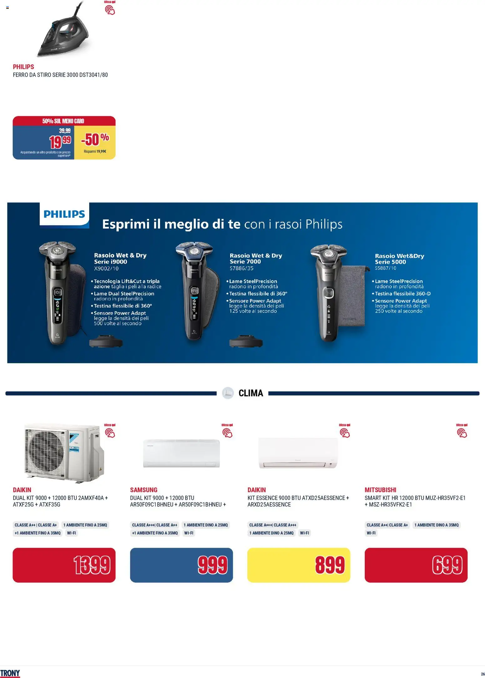 Volantino Trony del 28.04.2026 | Pagina: 26 | Prodotti: Rasoio, Tè, Ferro da stiro, Samsung