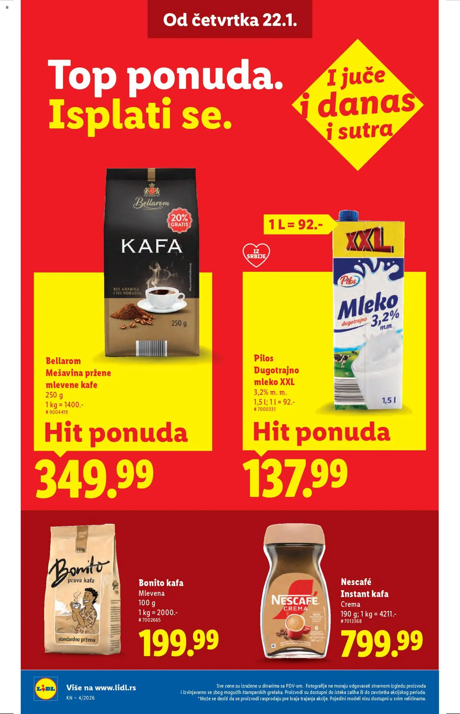 Lidl katalog - važi od 22.01.2026 | Strana: 22 | Proizvode: Instant kafa, Dugotrajno mleko, Kafa, Nescafé