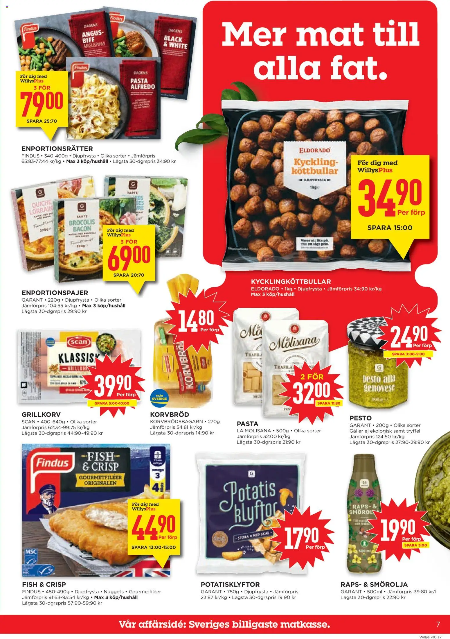 Willys reklamblad aktuell från 02.03.2026 | Sida: 7 | Produkter: Köttbullar, Grillkorv, Potatis, Pasta