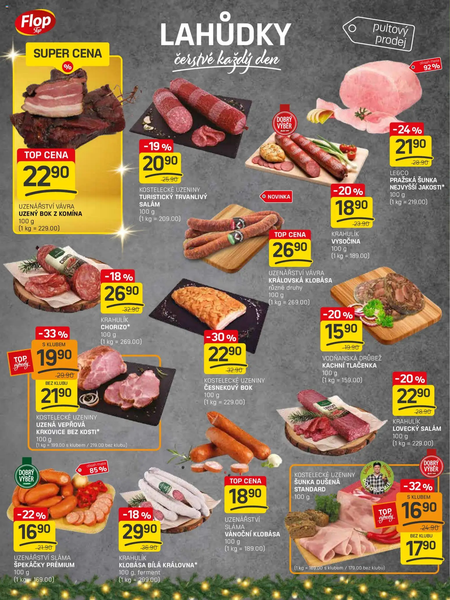 Flop leták - FlopTop od 22.12.2025 | Strana: 2 | Produkty: Špekáčky, Klobása, Uzeniny, Lovecký salám