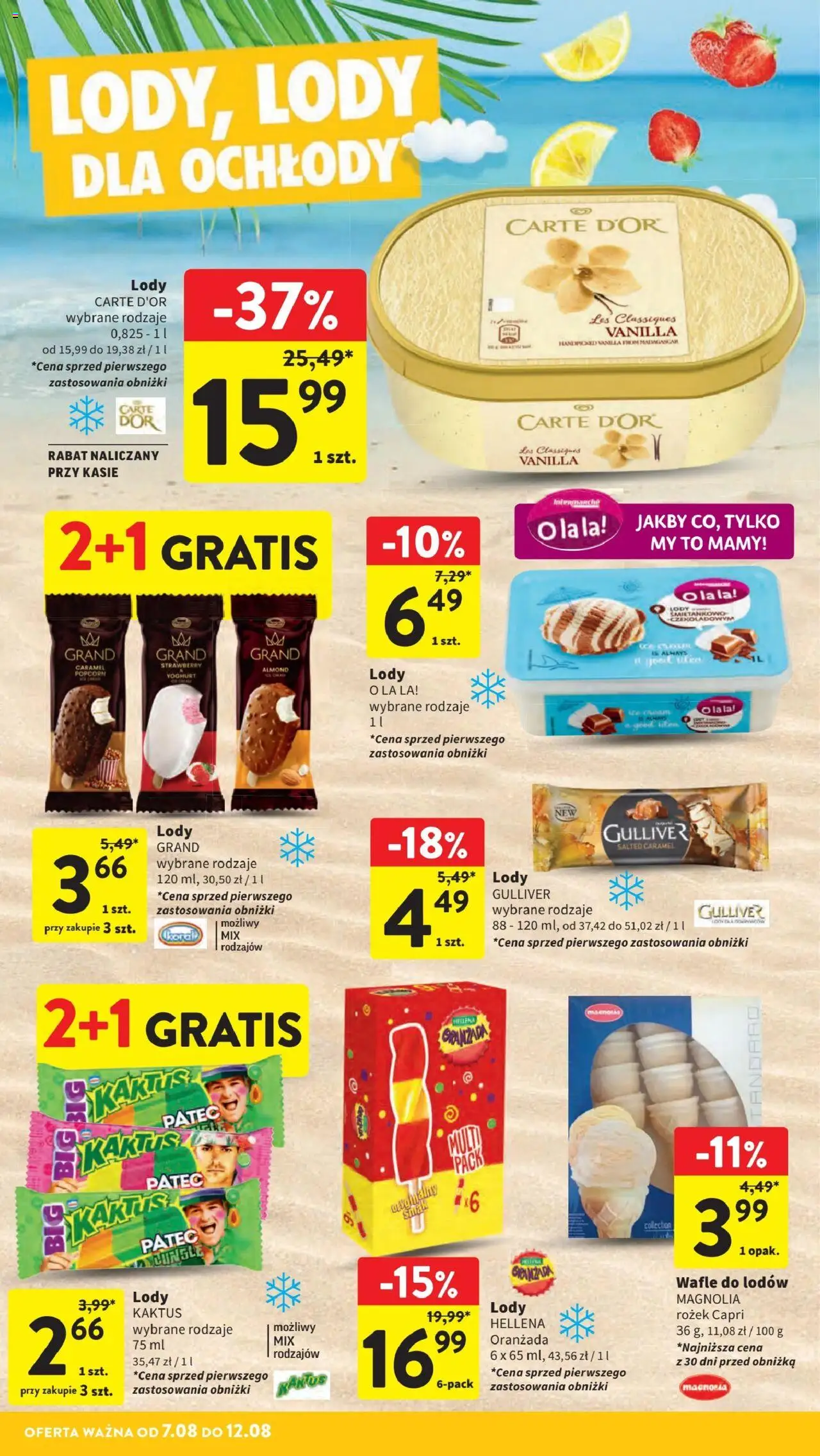 Intermarche Gazetka od 07.08.2025 | Strona: 22 | Produkty: Wafle, Popcorn, Lody Kaktus, Lody