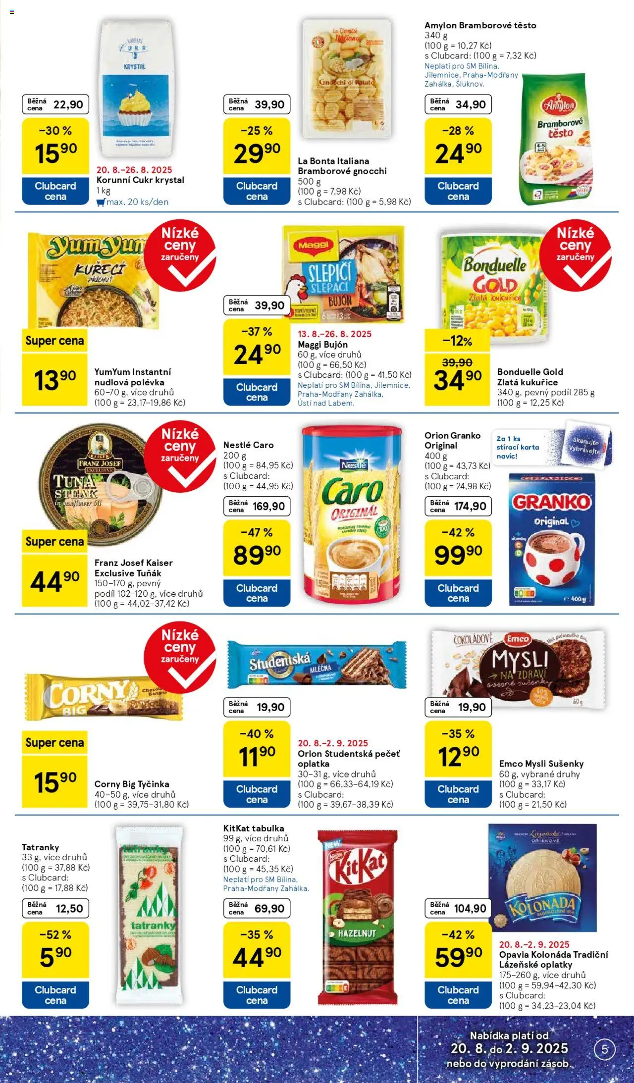 Tesco leták - Supermarket od 20.08.2025 | Strana: 5 | Produkty: Emco Mysli, Steak, Cukr, Těsto