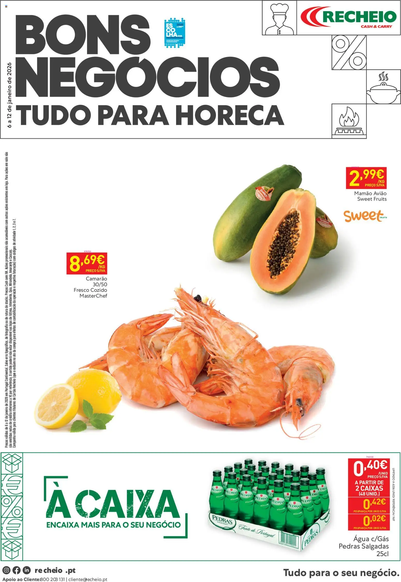 Recheio folheto │ válido de 06.01.2026 | Página: 1 | Produtos: Agua, Camarão, Mamão