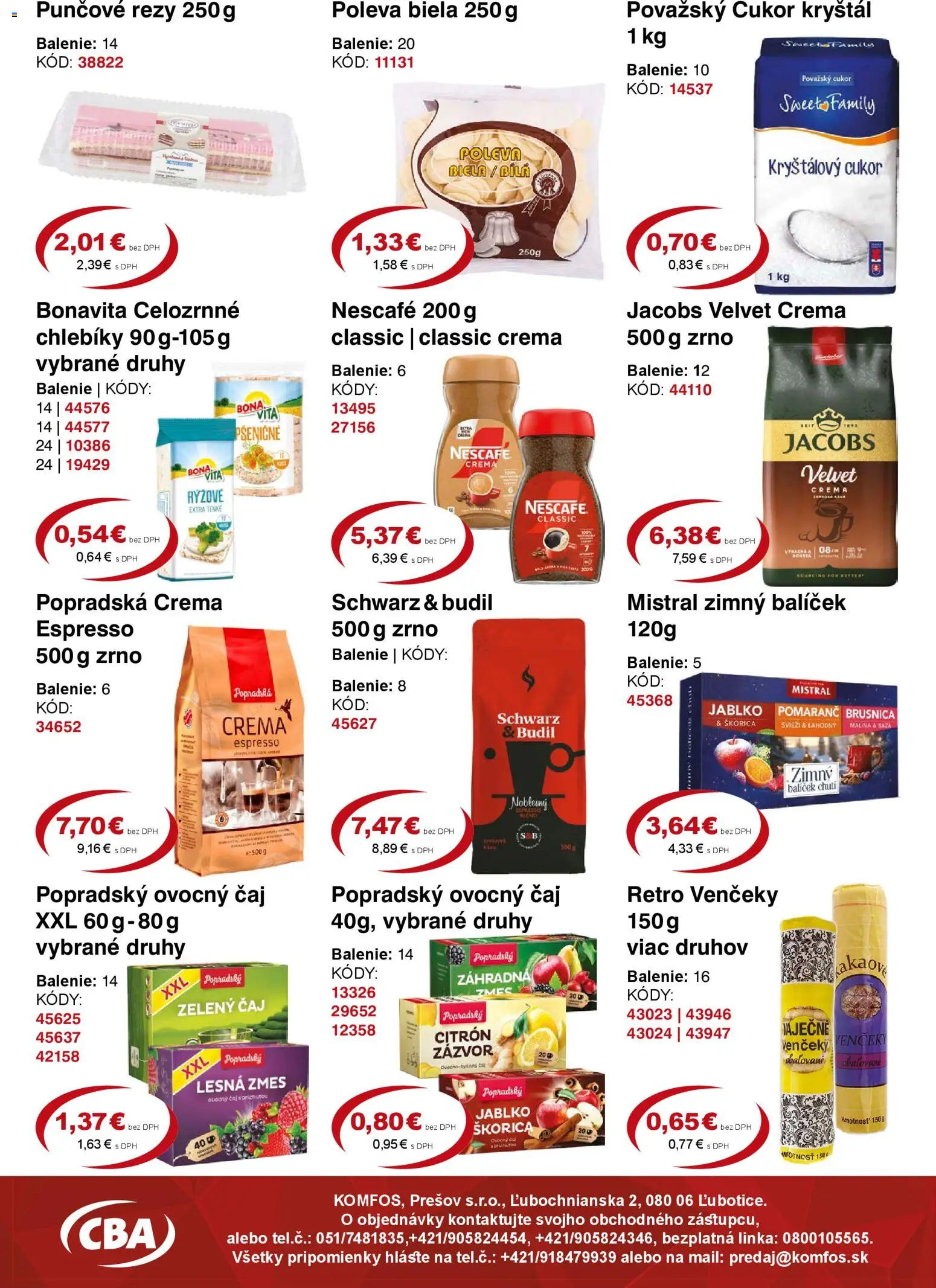 Nové CBA Komfos akcie – leták je platný od 08.12.2025 | Strana: 5 | Produkty: Čaj, Kryštálový cukor, Cukor, Nescafé Classic