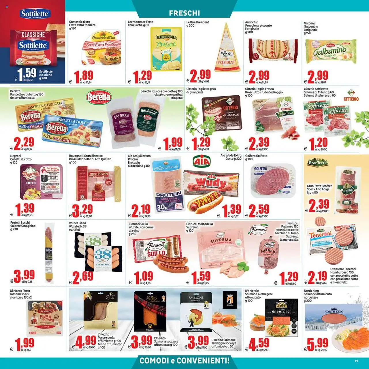 Volantino Elite Supermercati del 19.09.2025 | Pagina: 11 | Prodotti: Salmone affumicato, Salame, Mozzarella, Tonno