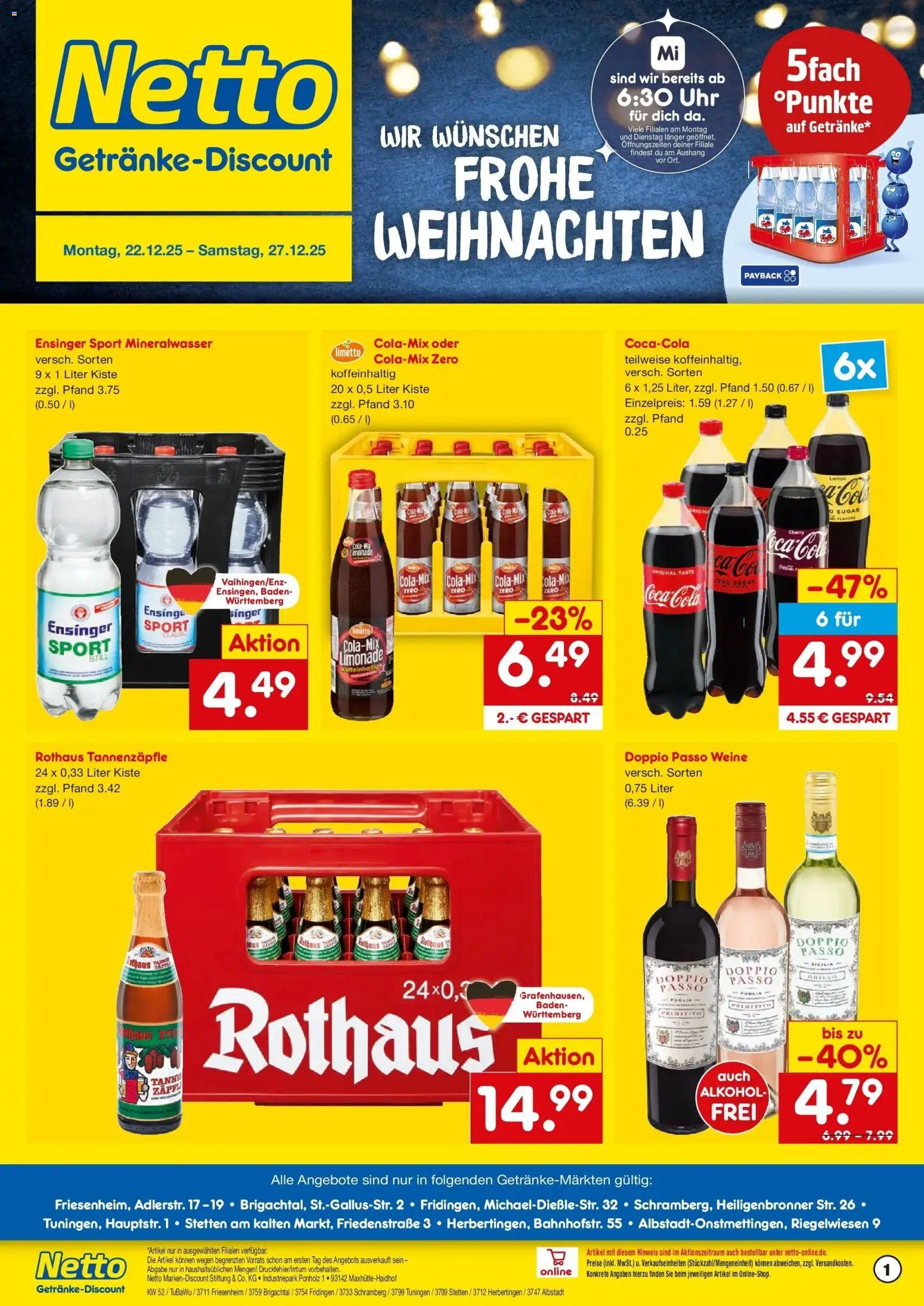 Netto Marken-Discount prospekt Fridingen	 – gültig ab 22.12.2025 | Seite: 1 | Produkte: Coca cola, Cola, Limonade, Mineralwasser