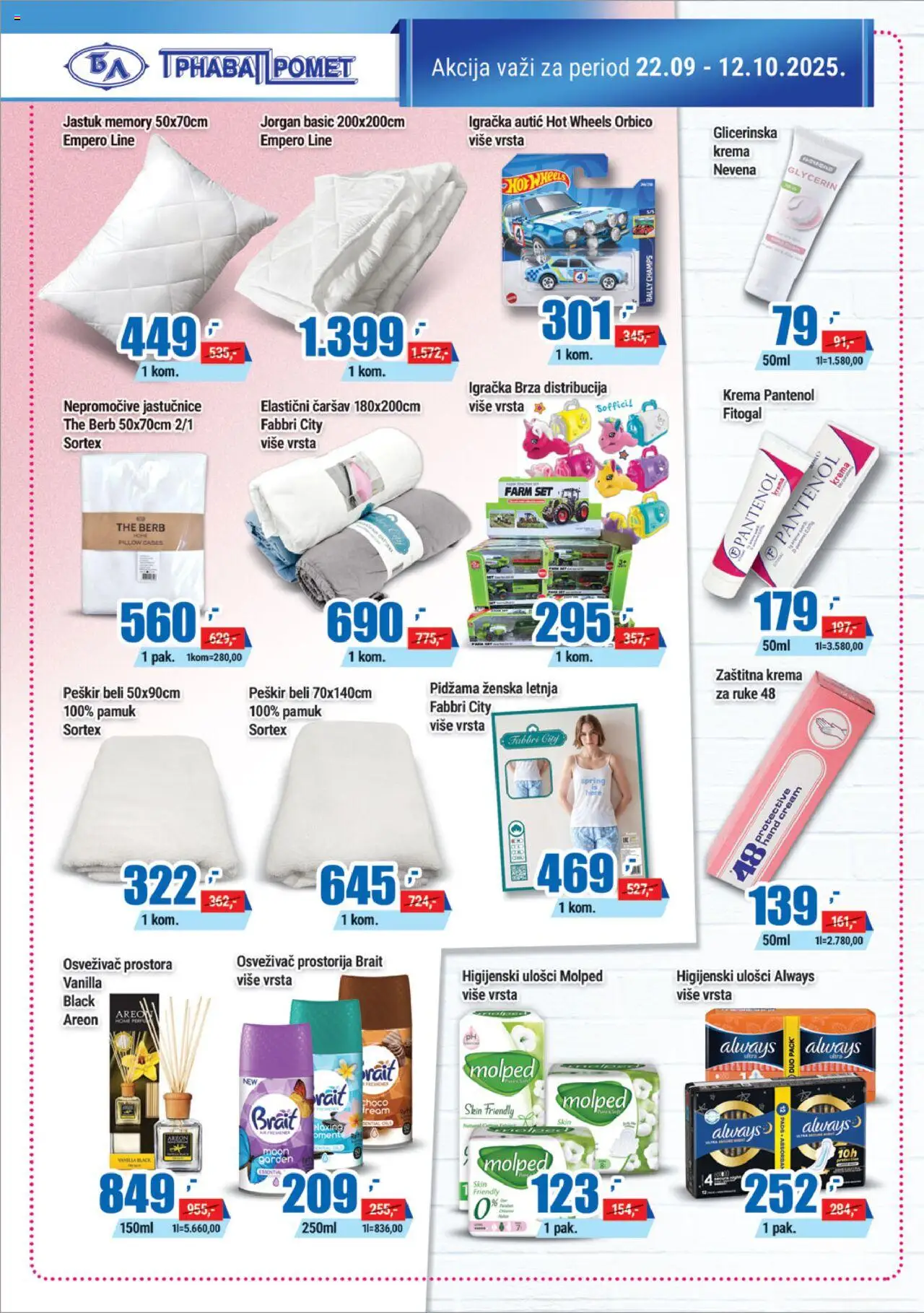 Trnava Promet katalog - važi od 22.09.2025 | Strana: 20 | Proizvode: Higijenski ulošci, Krema, Pidžama, Krema za ruke