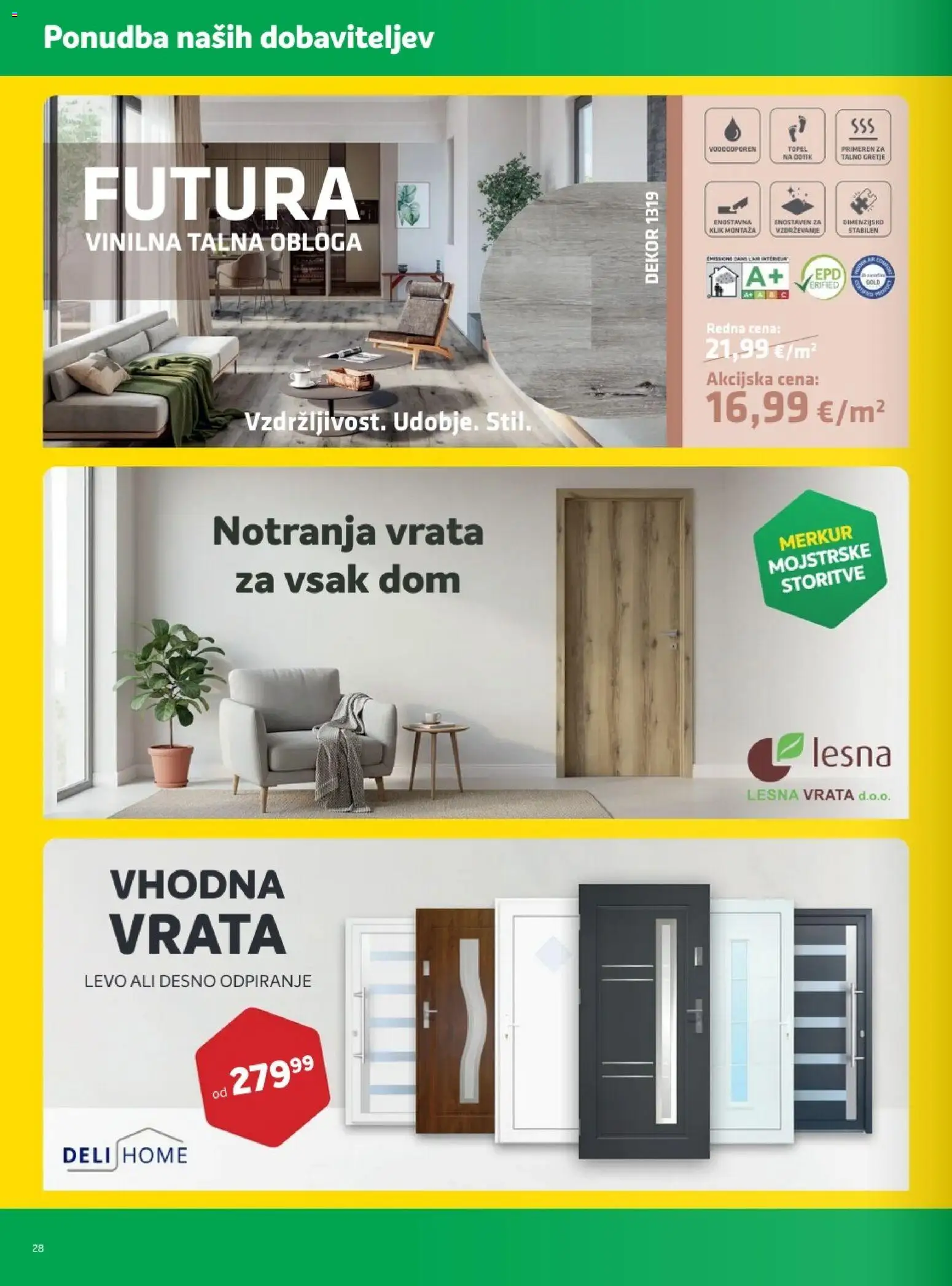 Novi Merkur katalog ponudbe – veljaven od 07.01.2026 | Stran: 28 | Izdelki: Talna obloga, Vinilna talna obloga, Vrata