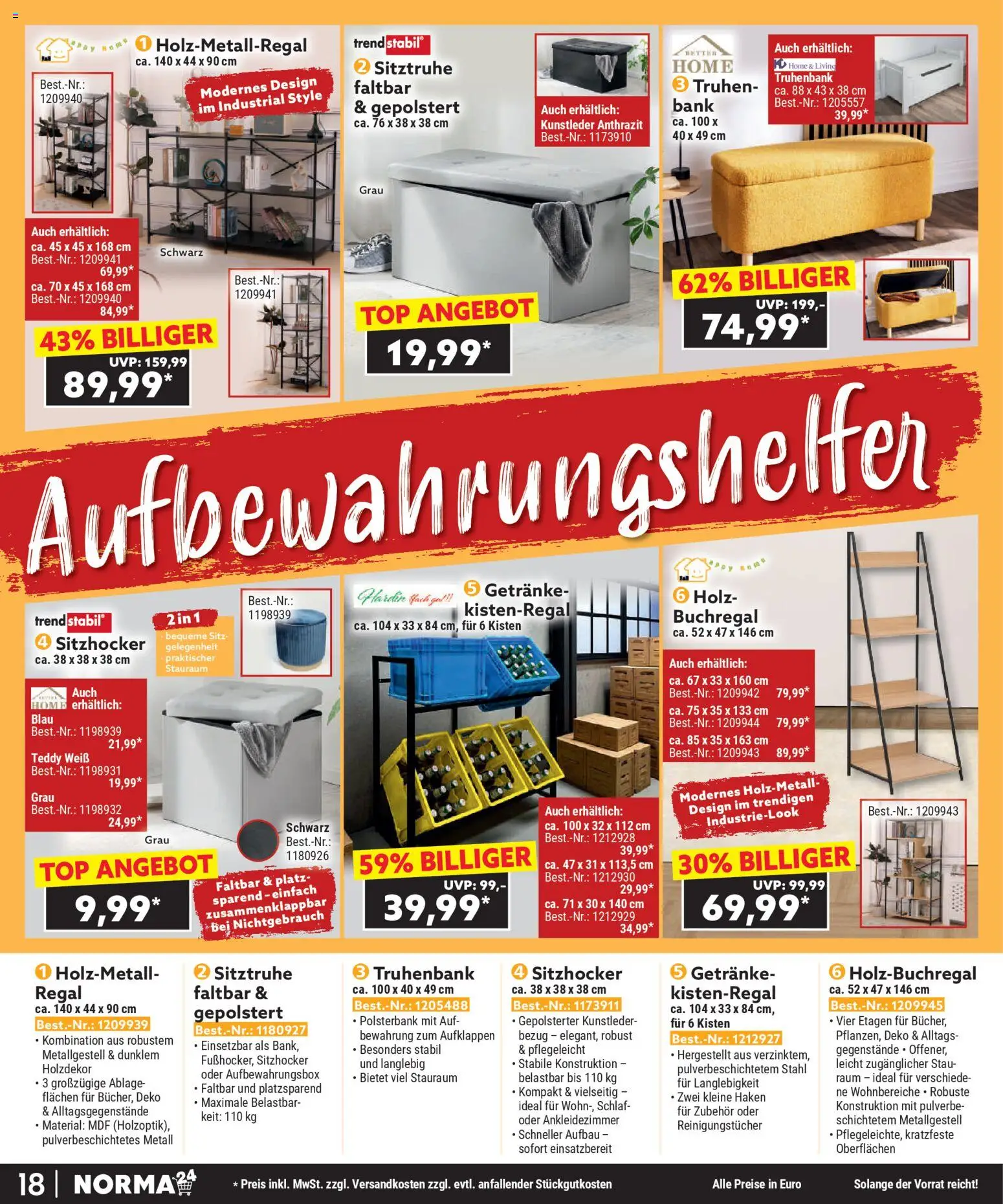 Norma Bestellmagazin Januar 2026 – gültig ab 01.01.2026 | Seite: 18 | Produkte: Top, Regal, Reinigungstücher